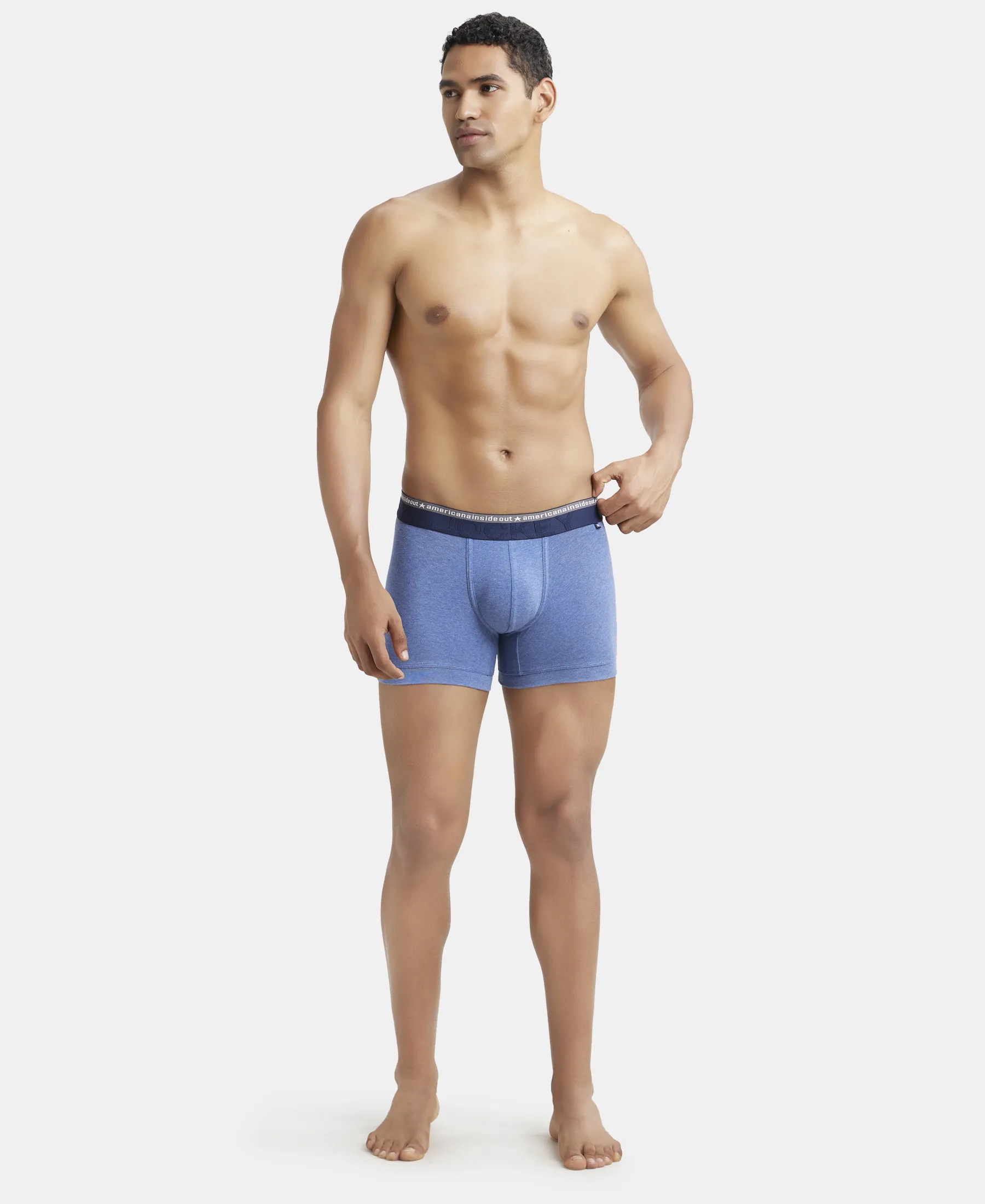 Super Combed Cotton Elastane Stretch Solid Trunk with Ultrasoft Waistband - Light Denim Melange (Pack of 2) - Image 4