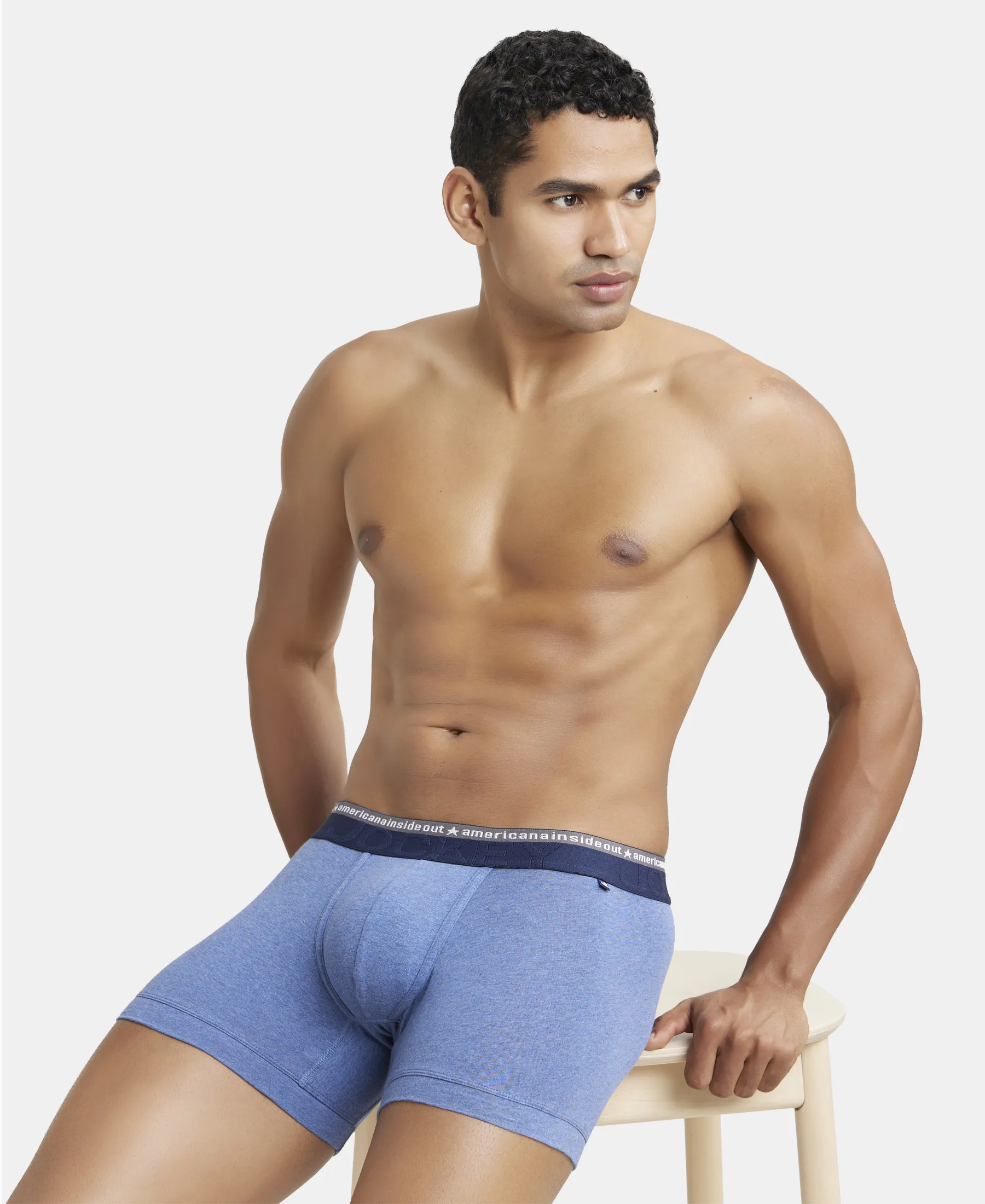 Super Combed Cotton Elastane Stretch Solid Trunk with Ultrasoft Waistband - Light Denim Melange (Pack of 2) - Image 8