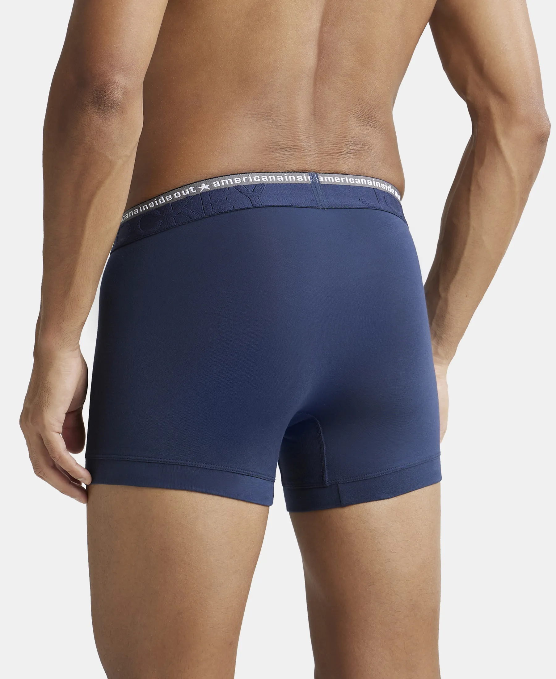 Super Combed Cotton Elastane Stretch Solid Trunk with Ultrasoft Waistband - Navy (Pack of 2) - Image 3