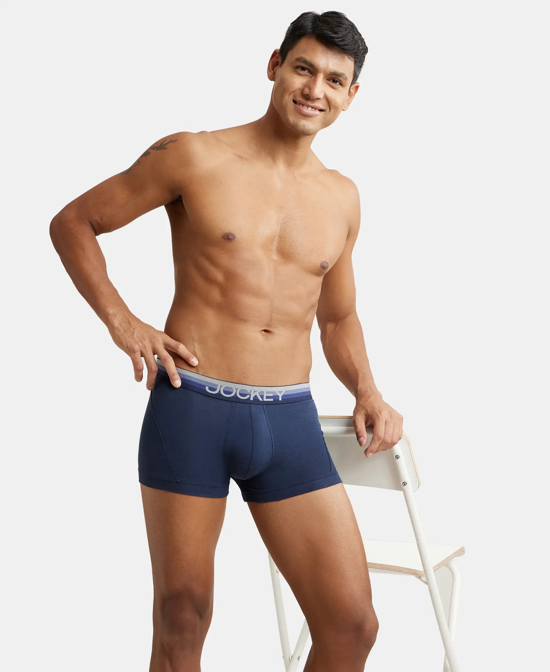 Super Combed Cotton Elastane Stretch Solid Trunk with Ultrasoft Waistband - Navy - Image 5
