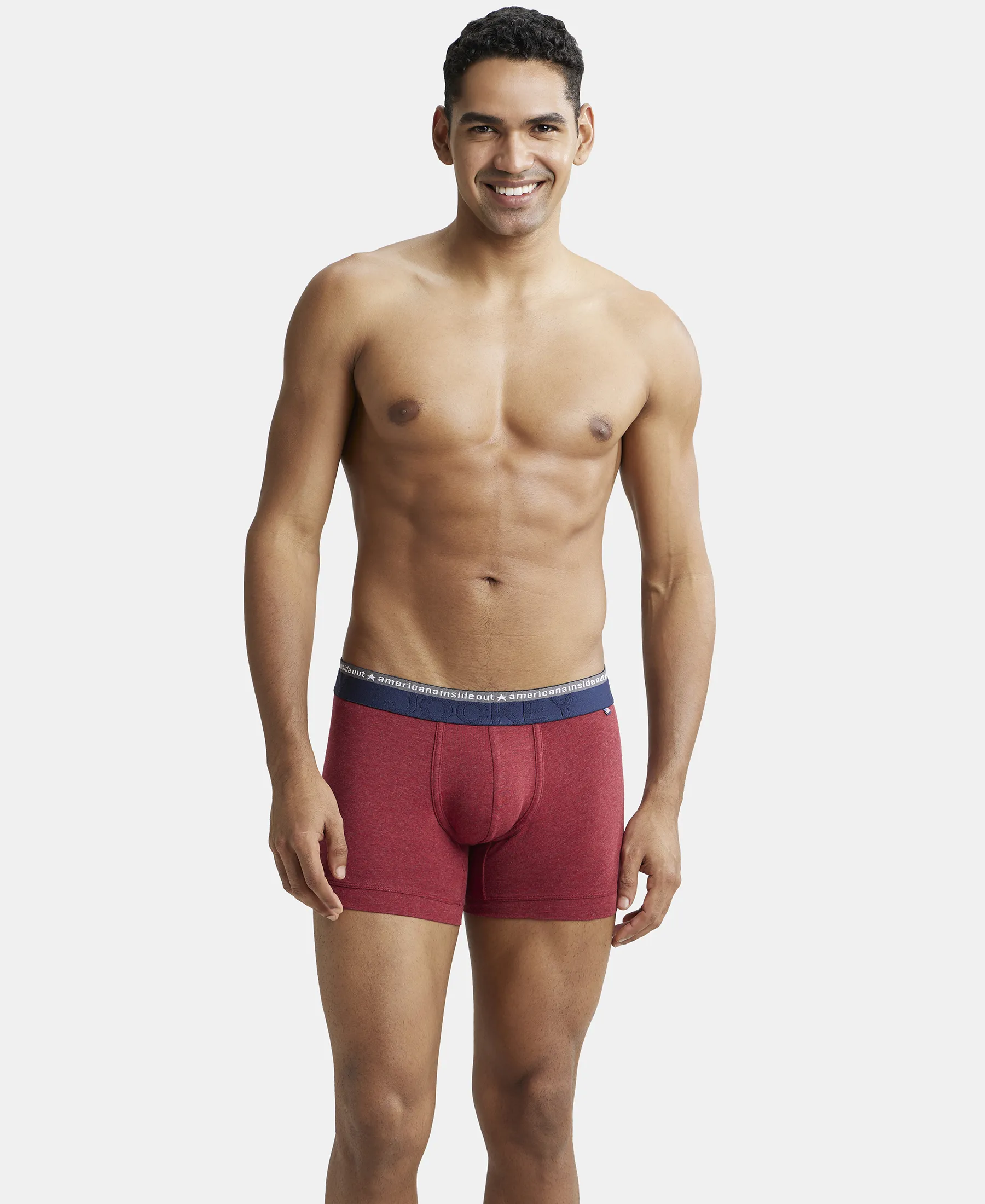 Super Combed Cotton Elastane Stretch Solid Trunk with Ultrasoft Waistband - Red Melange (Pack of 2) - Image 9