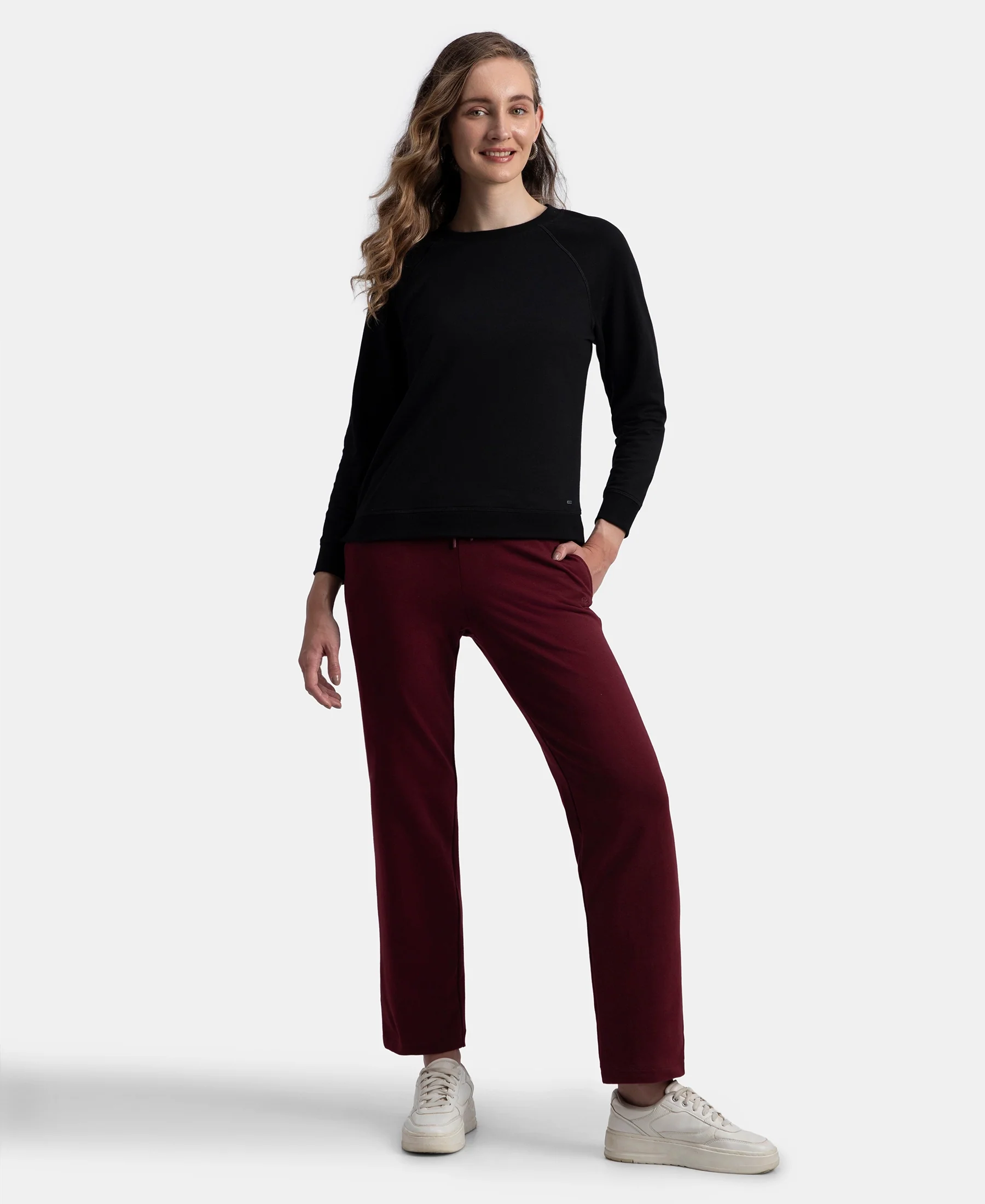 Super Combed Cotton Elastane Stretch French Terry Straight Fit Trackpants with Side Pockets - Tawny Port - Image 4