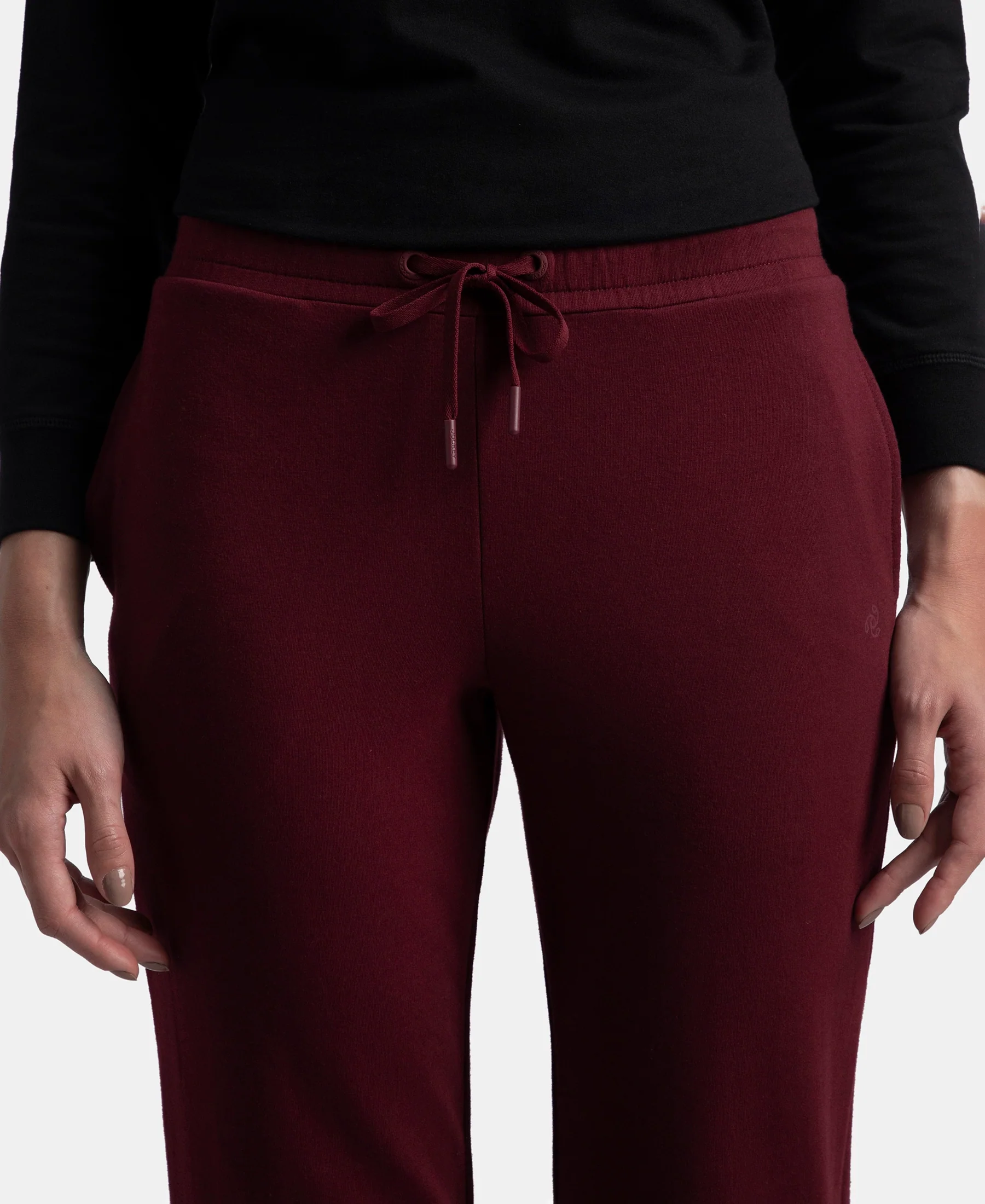 Super Combed Cotton Elastane Stretch French Terry Straight Fit Trackpants with Side Pockets - Tawny Port - Image 7