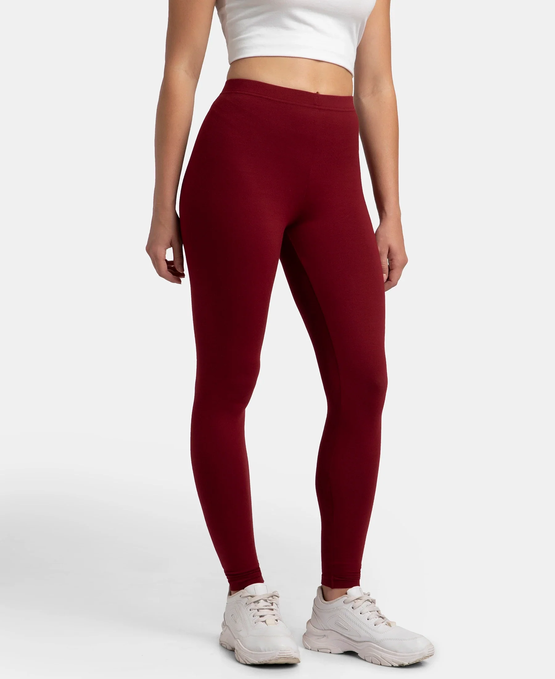 Super Combed Cotton Elastane Stretch Leggings with Ultrasoft Waistband - Cabernet - Image 2