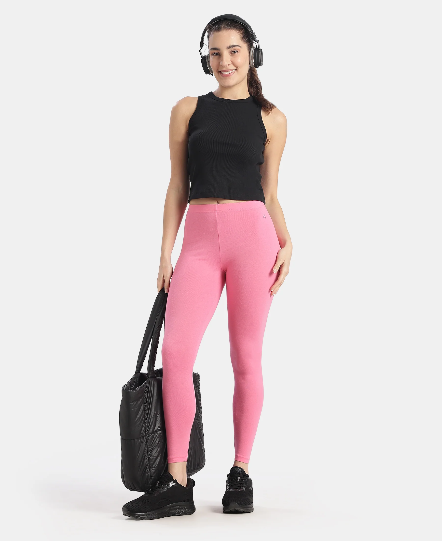 Super Combed Cotton Elastane Stretch Leggings with Ultrasoft Waistband - Pink Carnation - Image 4