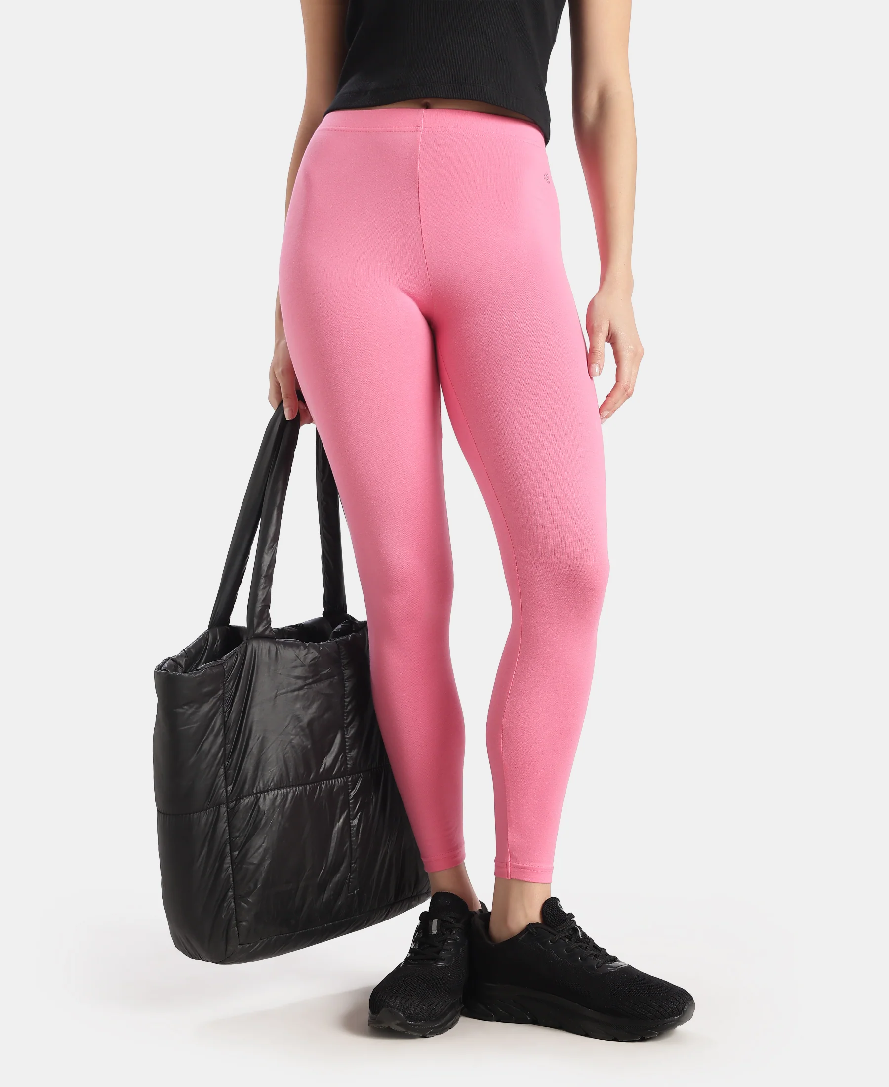 Super Combed Cotton Elastane Stretch Leggings with Ultrasoft Waistband - Pink Carnation - Image 5