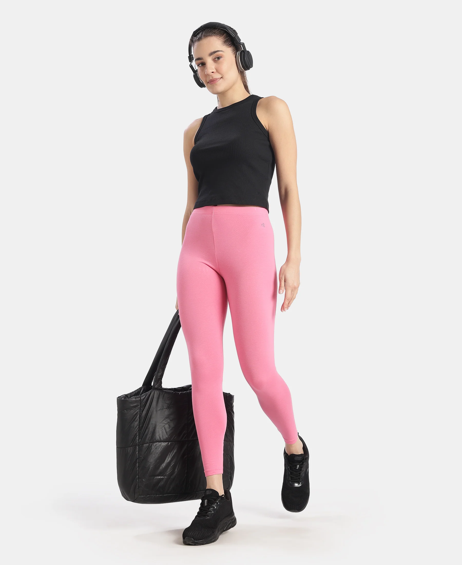Super Combed Cotton Elastane Stretch Leggings with Ultrasoft Waistband - Pink Carnation - Image 6