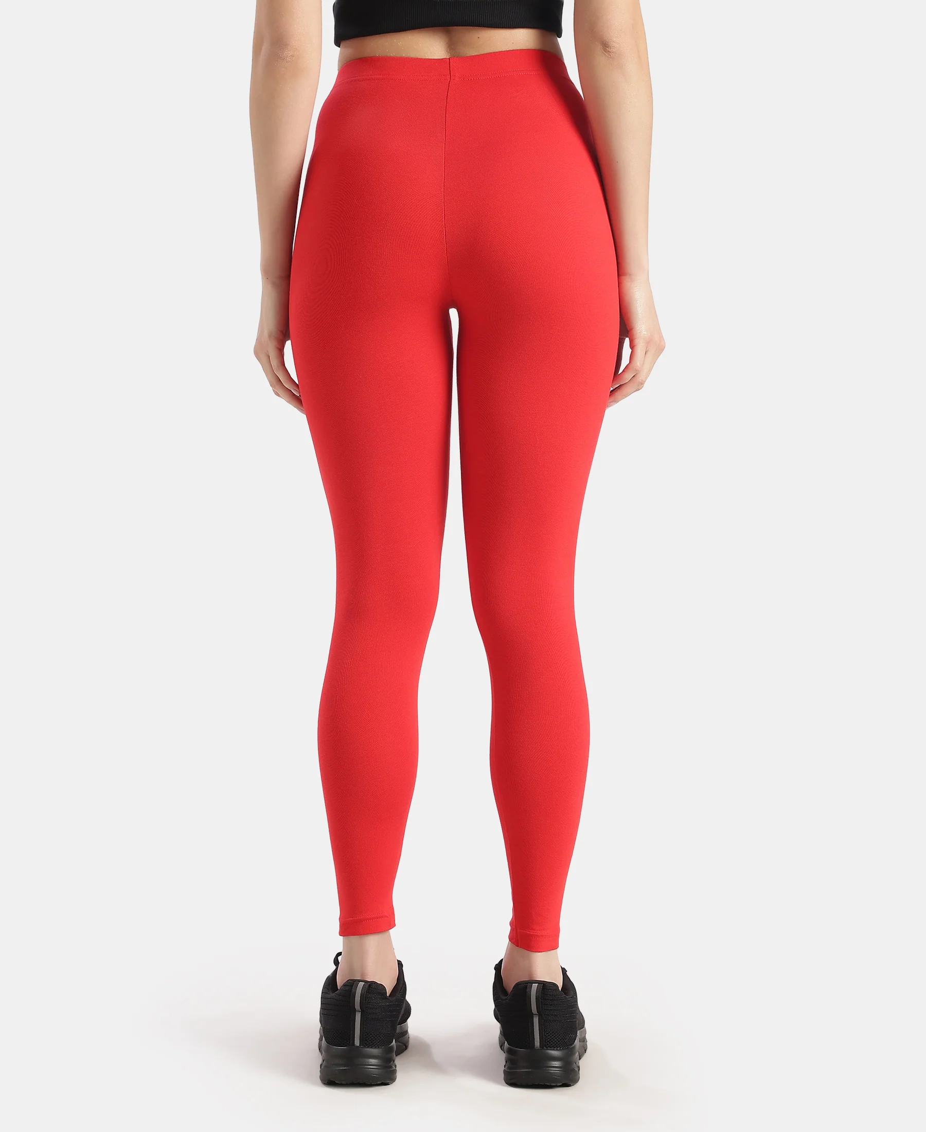 Super Combed Cotton Elastane Stretch Leggings with Ultrasoft Waistband - Rio Red - Image 3