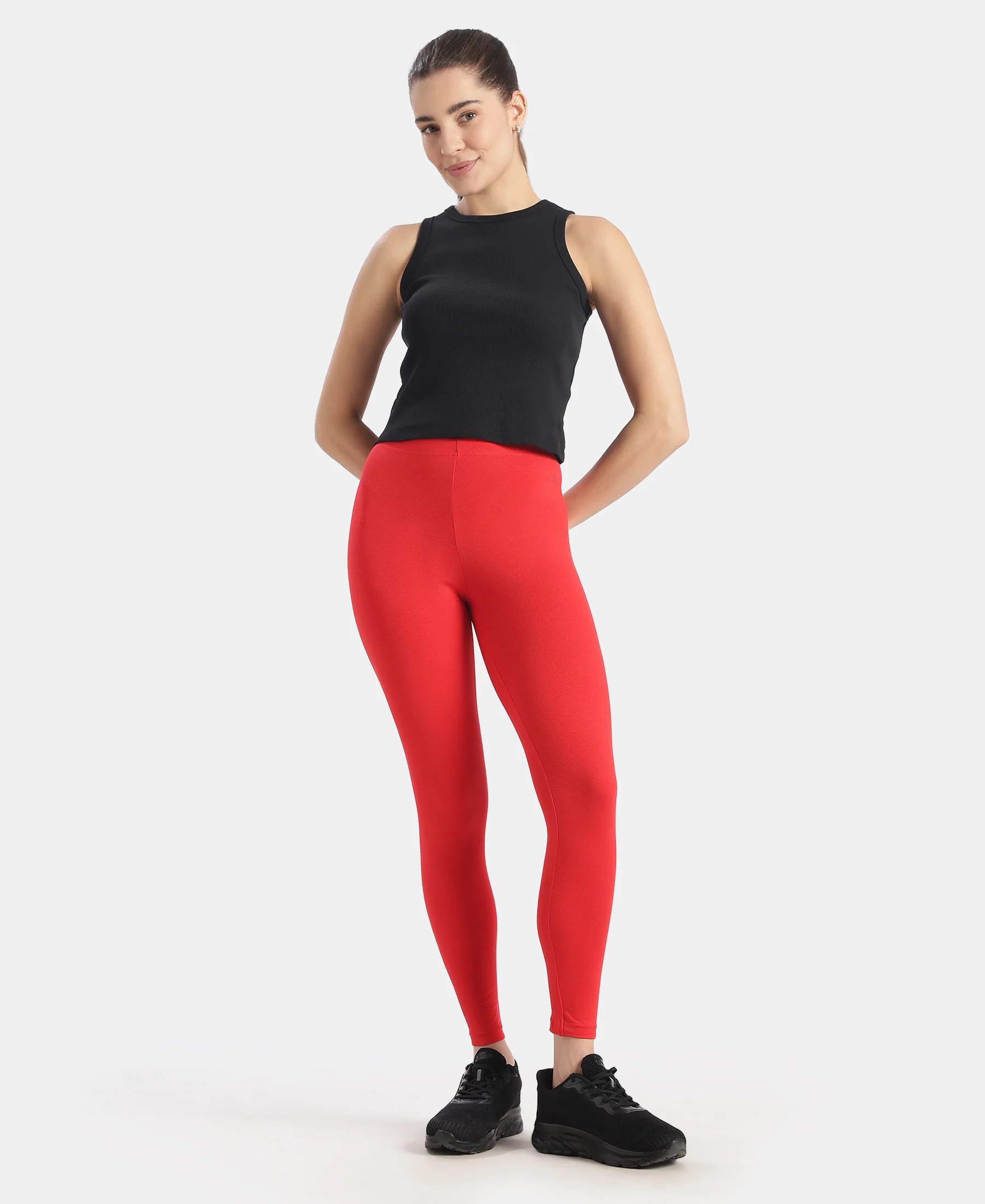 Super Combed Cotton Elastane Stretch Leggings with Ultrasoft Waistband - Rio Red - Image 4