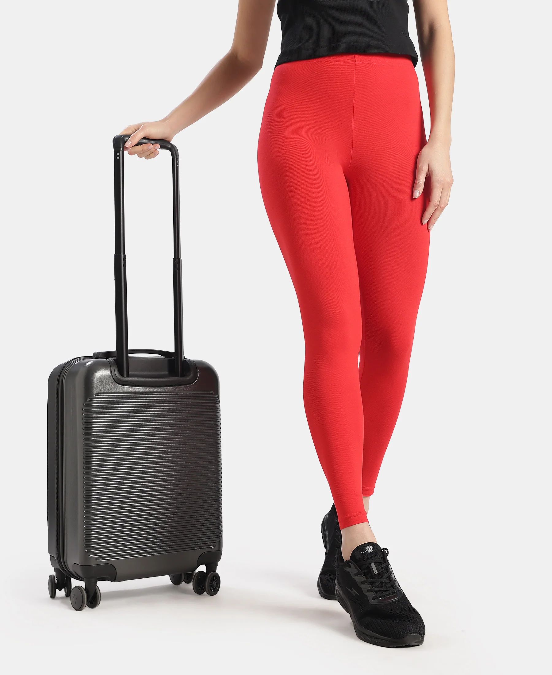 Super Combed Cotton Elastane Stretch Leggings with Ultrasoft Waistband - Rio Red - Image 5