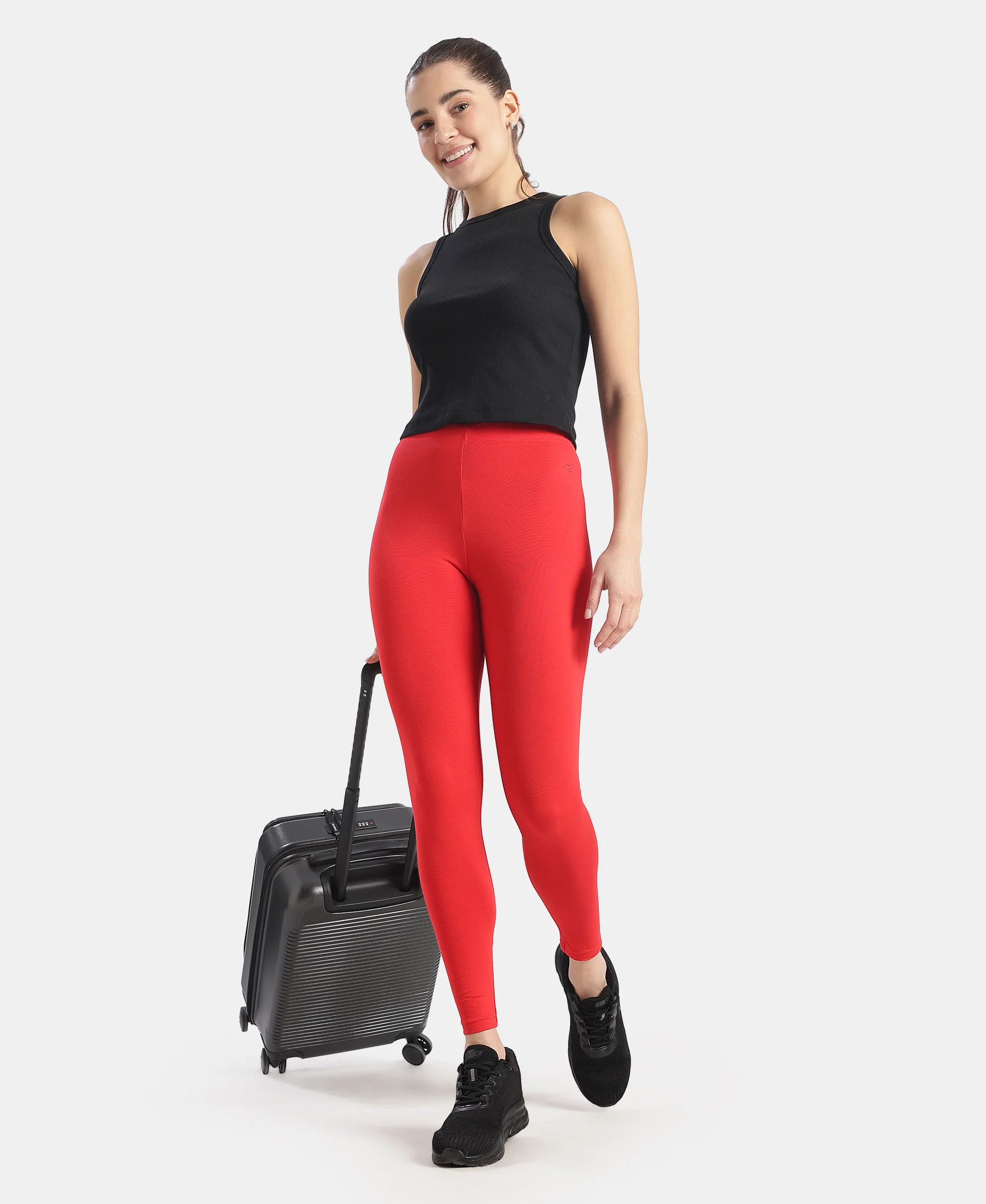 Super Combed Cotton Elastane Stretch Leggings with Ultrasoft Waistband - Rio Red - Image 6