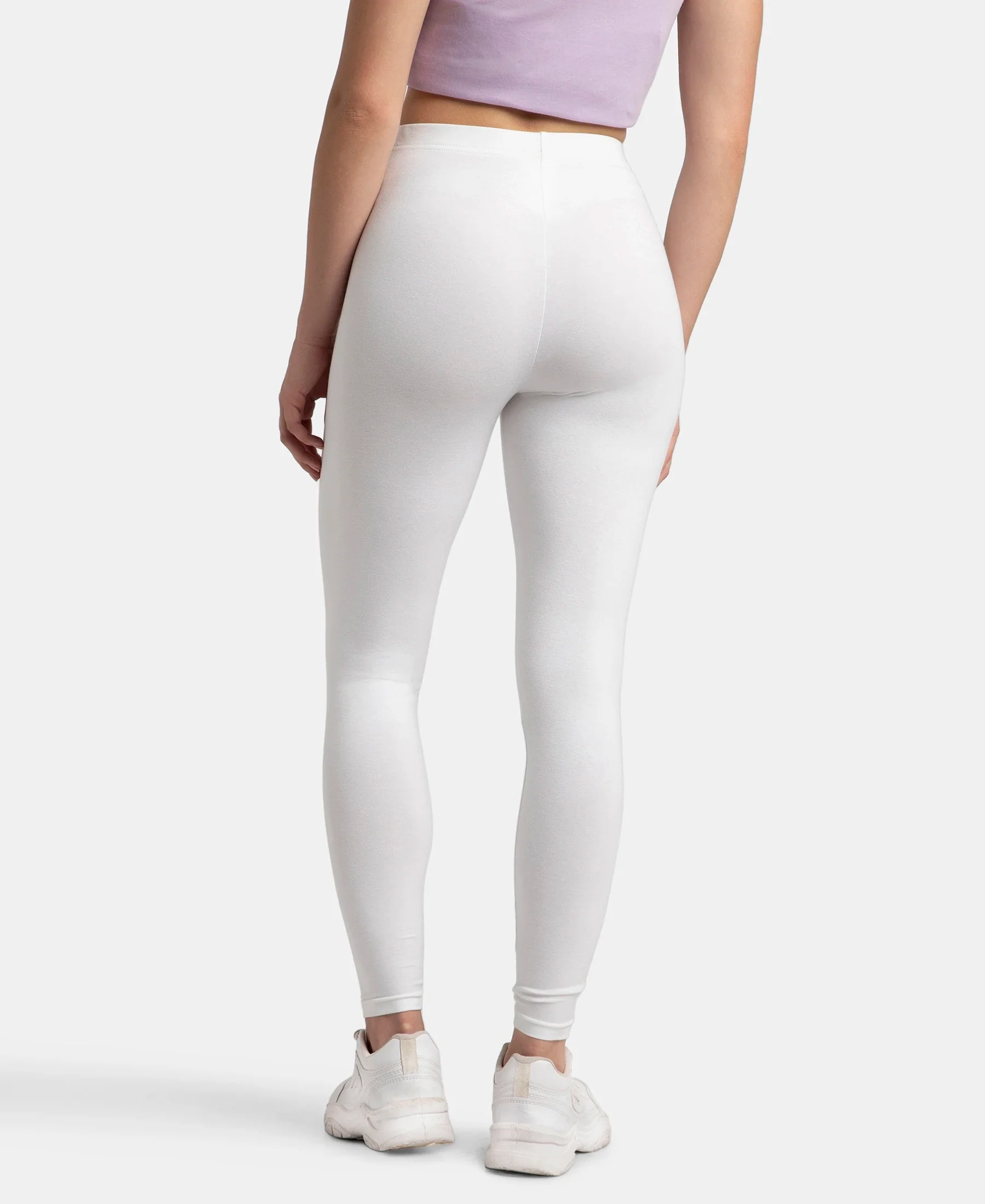 Super Combed Cotton Elastane Stretch Leggings with Ultrasoft Waistband - White - Image 3