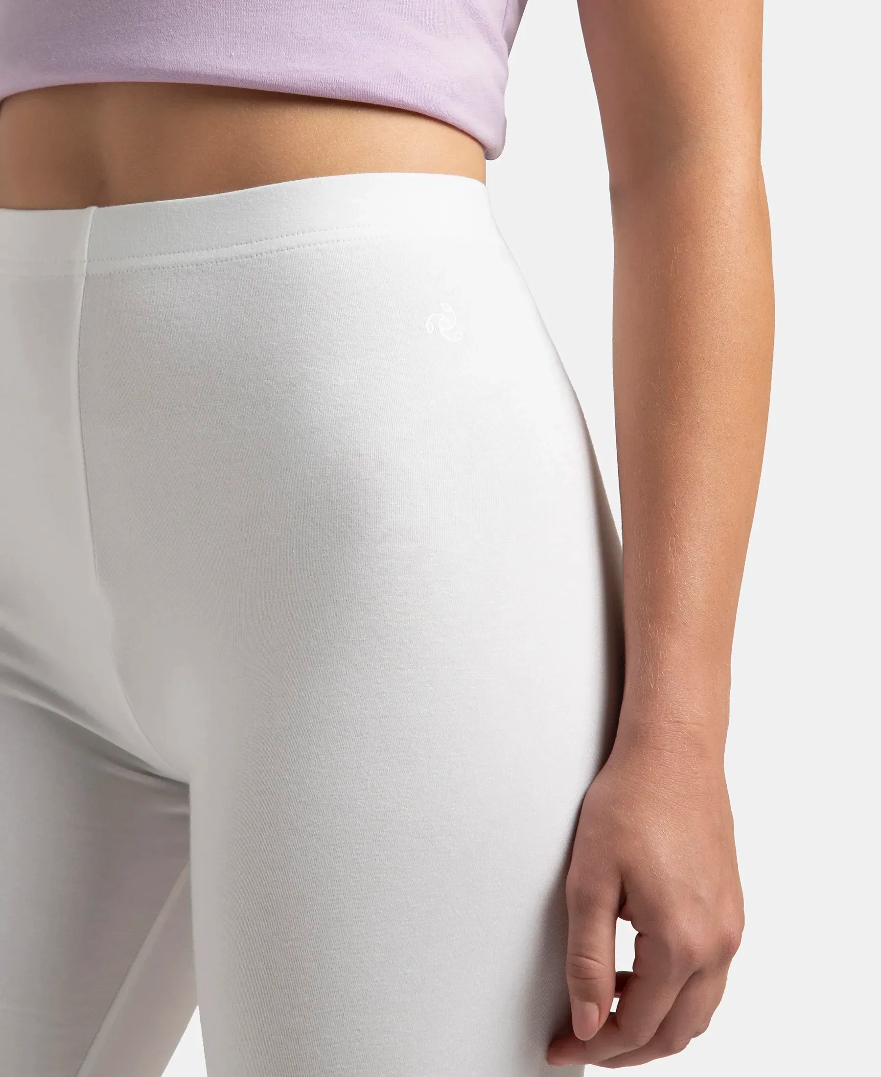 Super Combed Cotton Elastane Stretch Leggings with Ultrasoft Waistband - White - Image 6