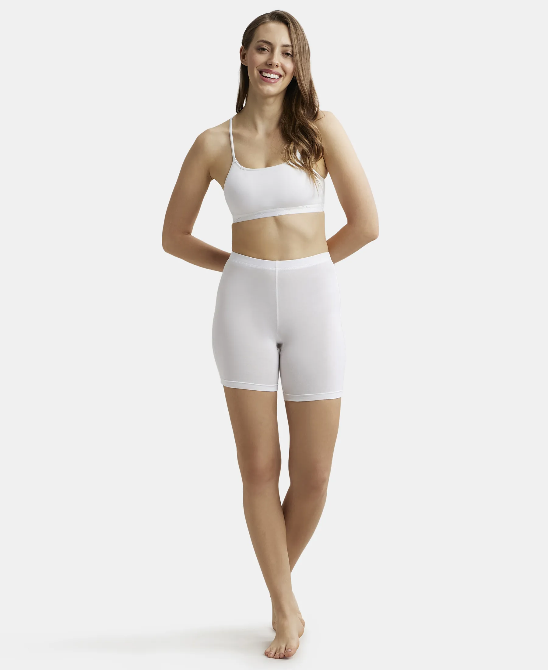 Super Combed Cotton Elastane Stretch Multiway Styled Crop Top With Adjustable Straps and StayFresh Treatment - White - Image 4