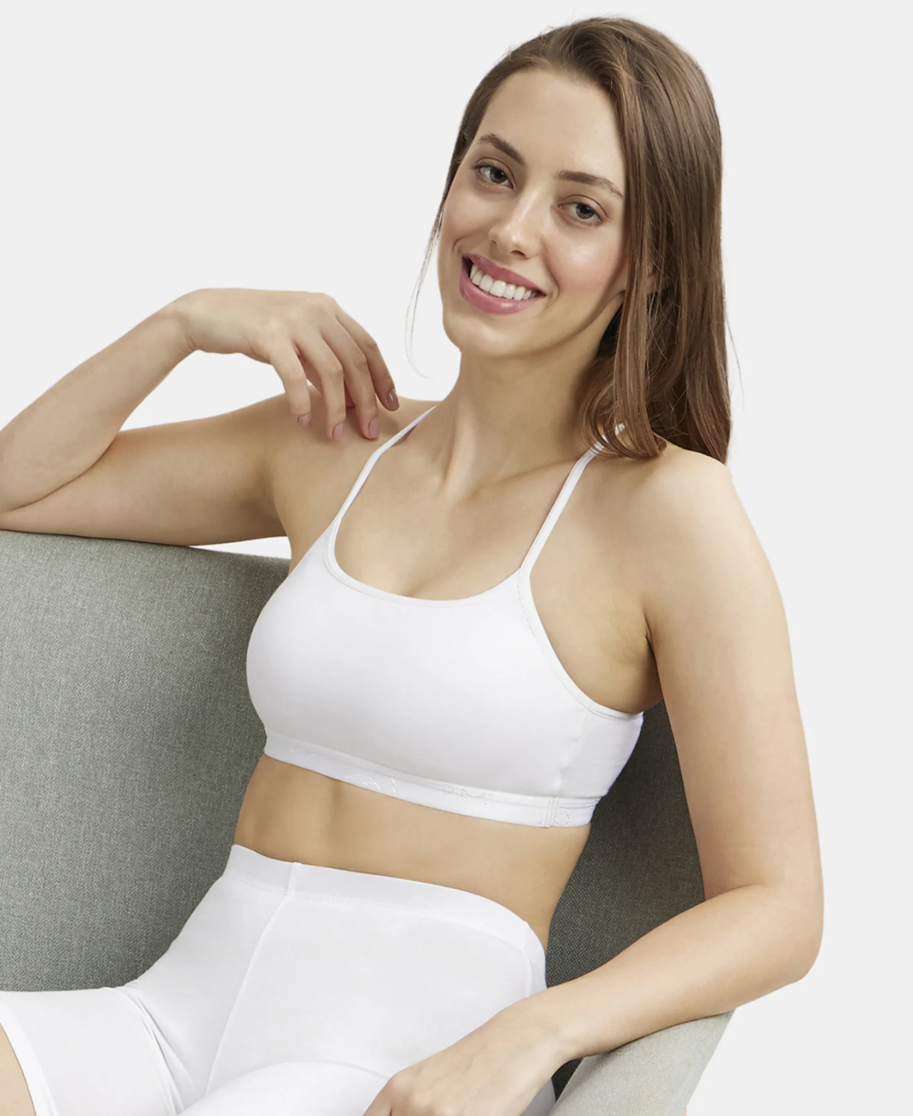 Super Combed Cotton Elastane Stretch Multiway Styled Crop Top With Adjustable Straps and StayFresh Treatment - White - Image 5