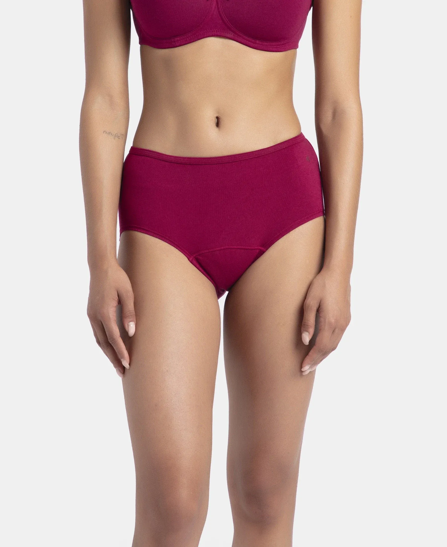 Super Combed Cotton Elastane Stretch Period Panty with Leak Proof Inner Absorbent Layer and StayFresh Treatment - Black & Beet Red (Pack of 2) - Image 3