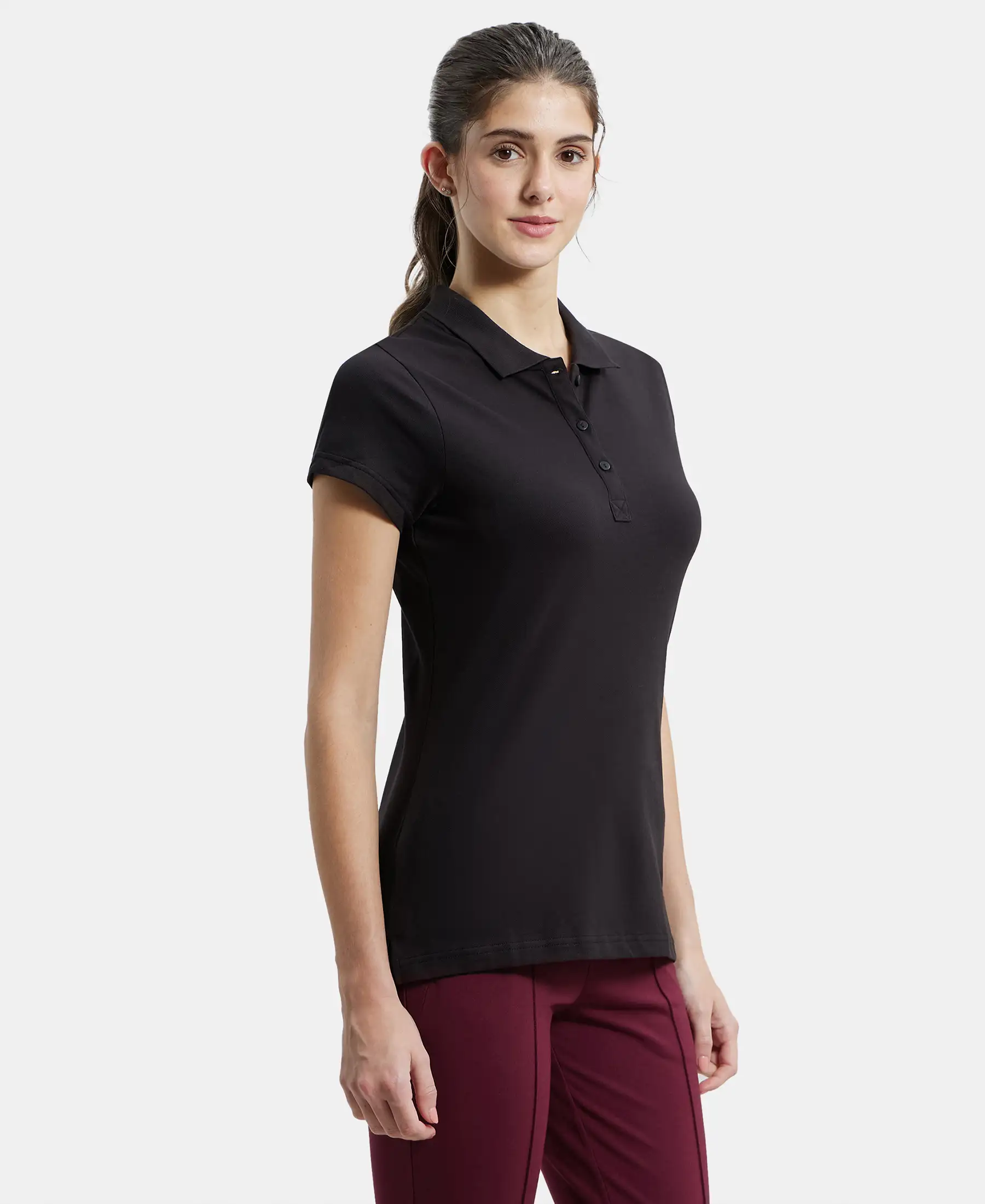 Super Combed Cotton Elastane Stretch Pique Fabric Regular Fit Printed Half Sleeve Polo T-Shirt - Black - Image 2