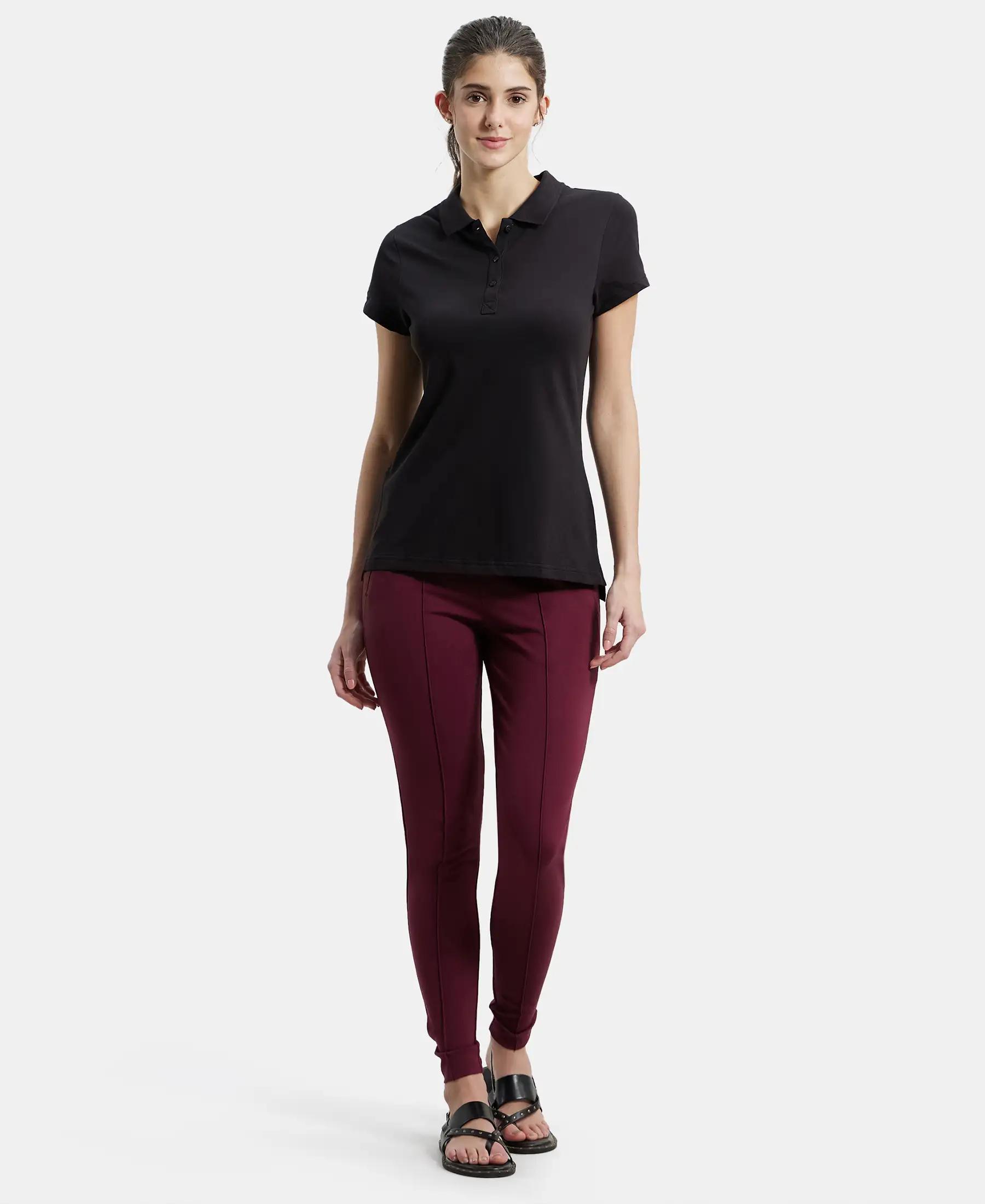 Super Combed Cotton Elastane Stretch Pique Fabric Regular Fit Printed Half Sleeve Polo T-Shirt - Black - Image 4