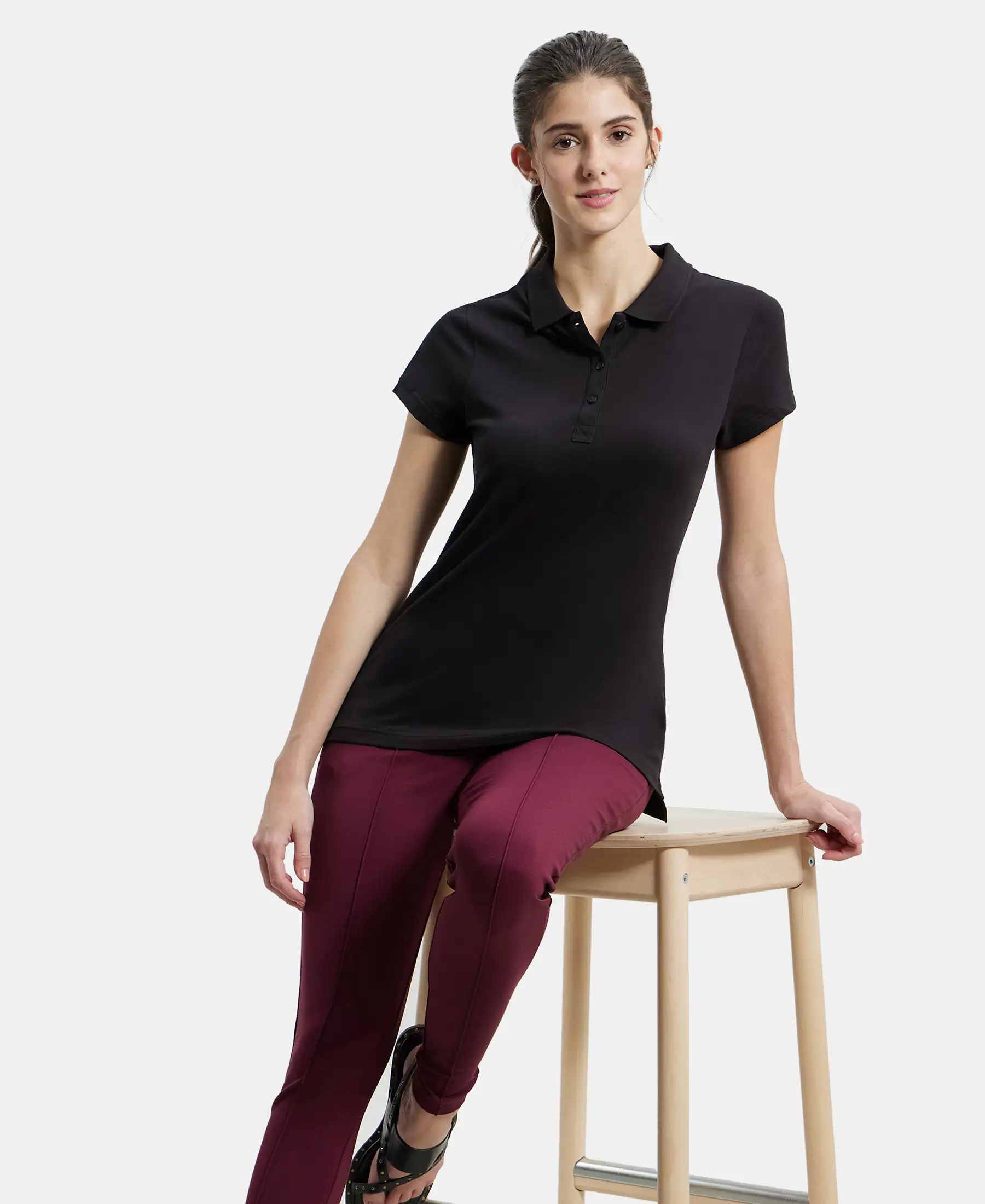 Super Combed Cotton Elastane Stretch Pique Fabric Regular Fit Printed Half Sleeve Polo T-Shirt - Black - Image 5