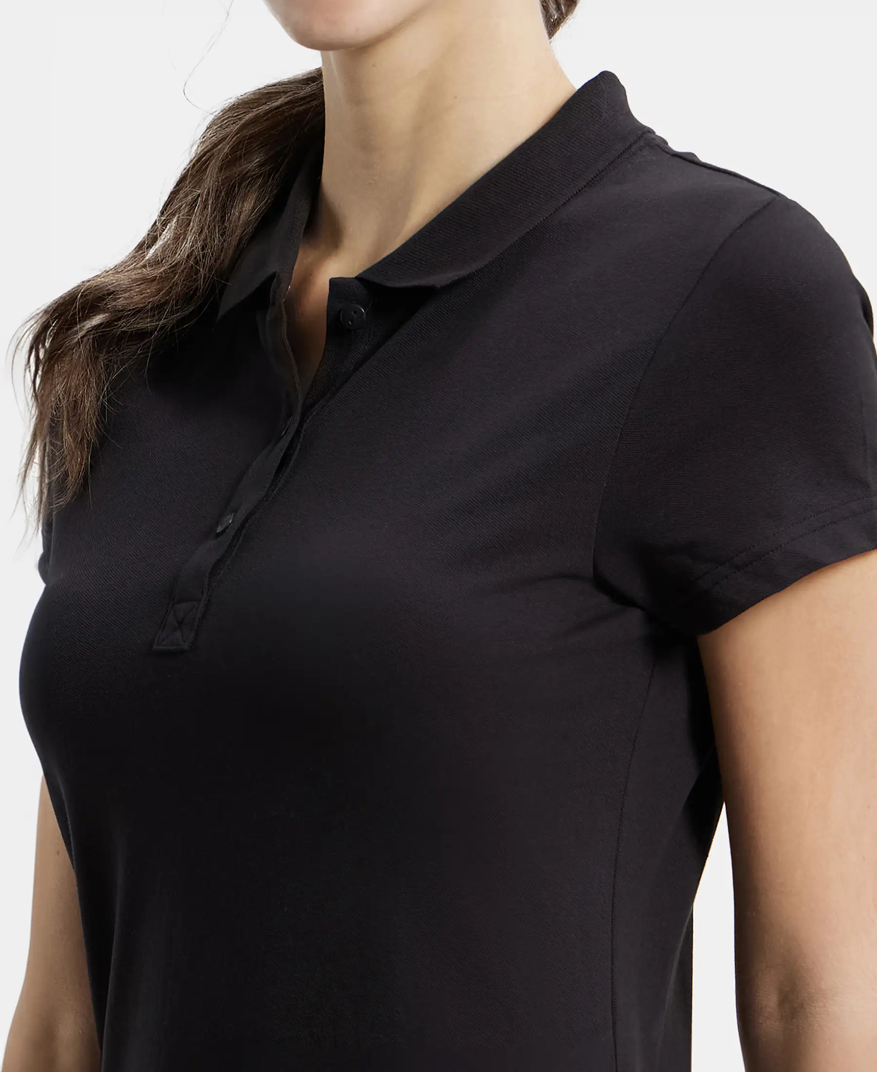 Super Combed Cotton Elastane Stretch Pique Fabric Regular Fit Printed Half Sleeve Polo T-Shirt - Black - Image 7