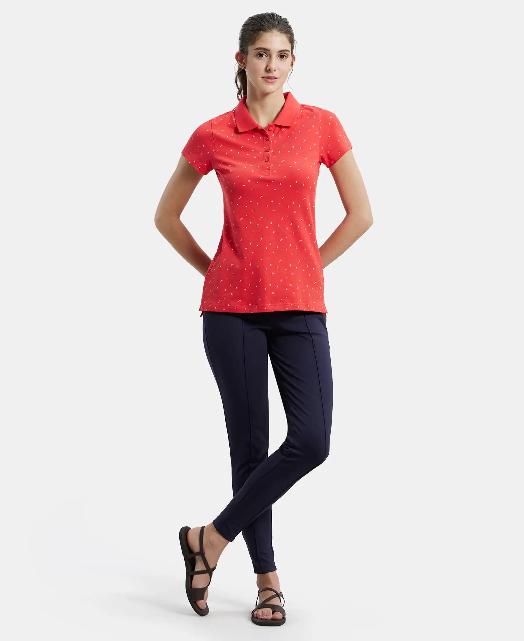 Super Combed Cotton Elastane Stretch Pique Fabric Regular Fit Printed Half Sleeve Polo T-Shirt - Hibiscus Assorted Prints - Image 4