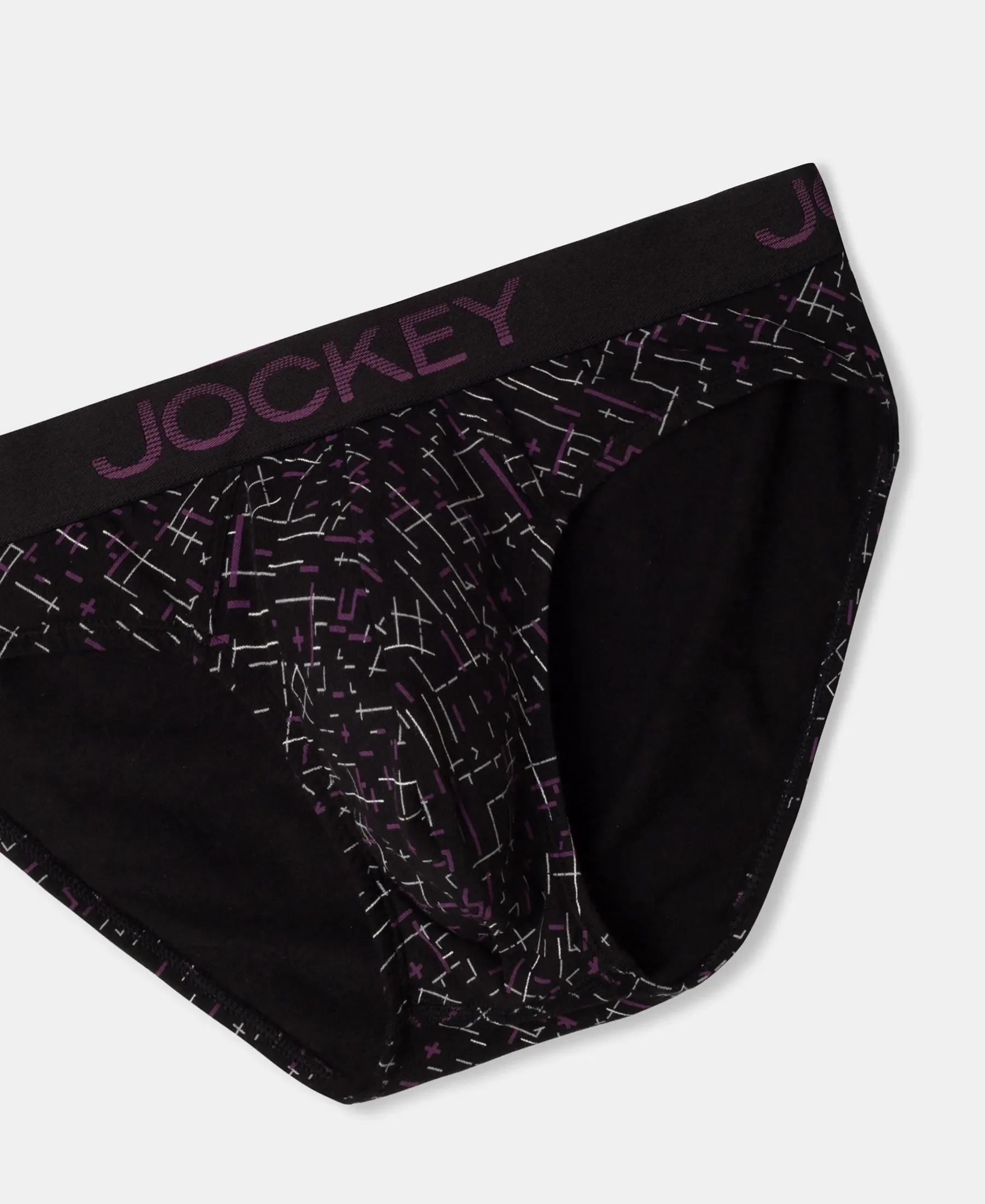 Super Combed Cotton Elastane Stretch Printed Brief with Ultrasoft Waistband - Black & Abstract Plum - Image 7