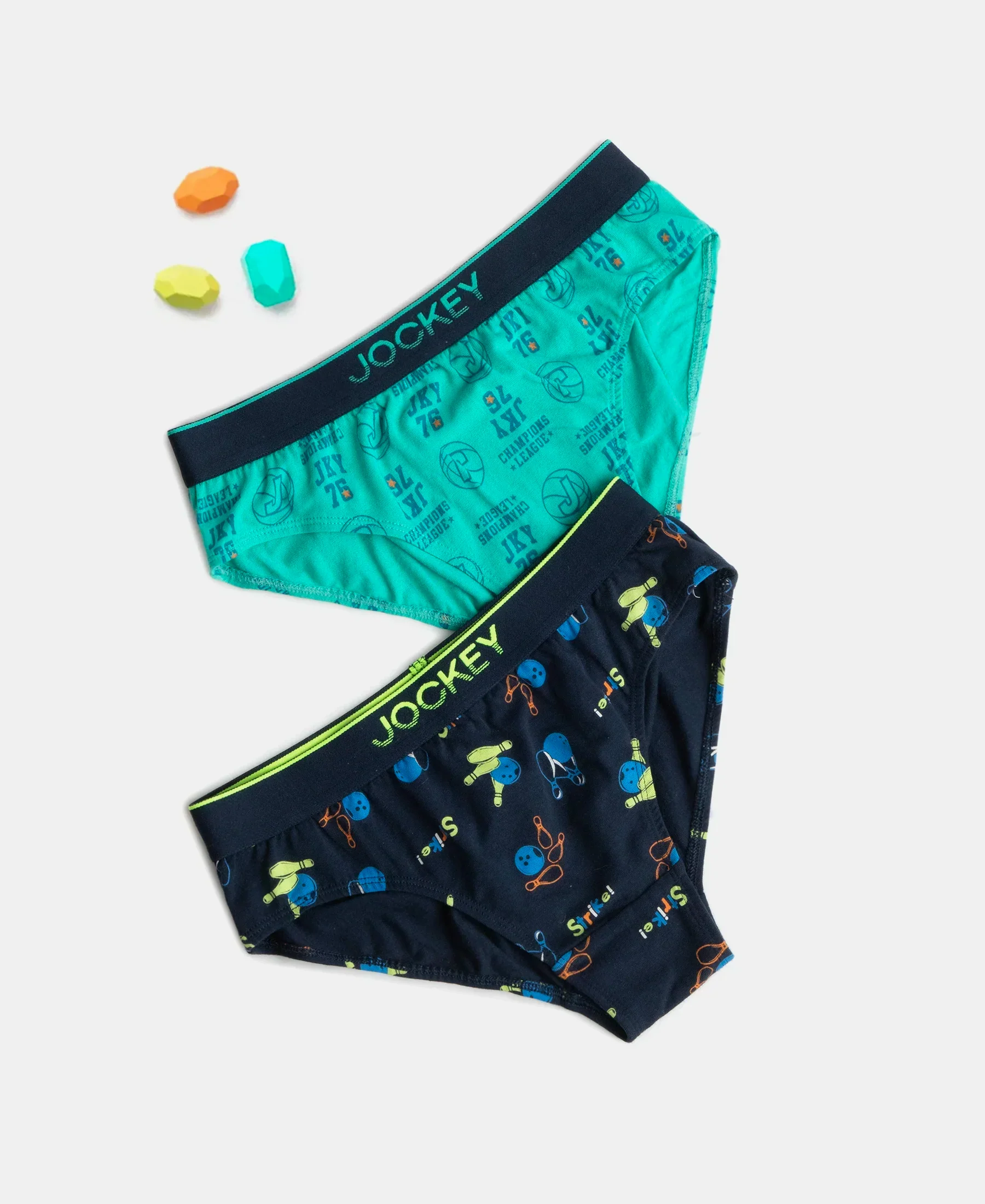 Super Combed Cotton Elastane Stretch Printed Brief with Ultrasoft Waistband - Navy & Billiard Green (Pack of 2) - Image 5