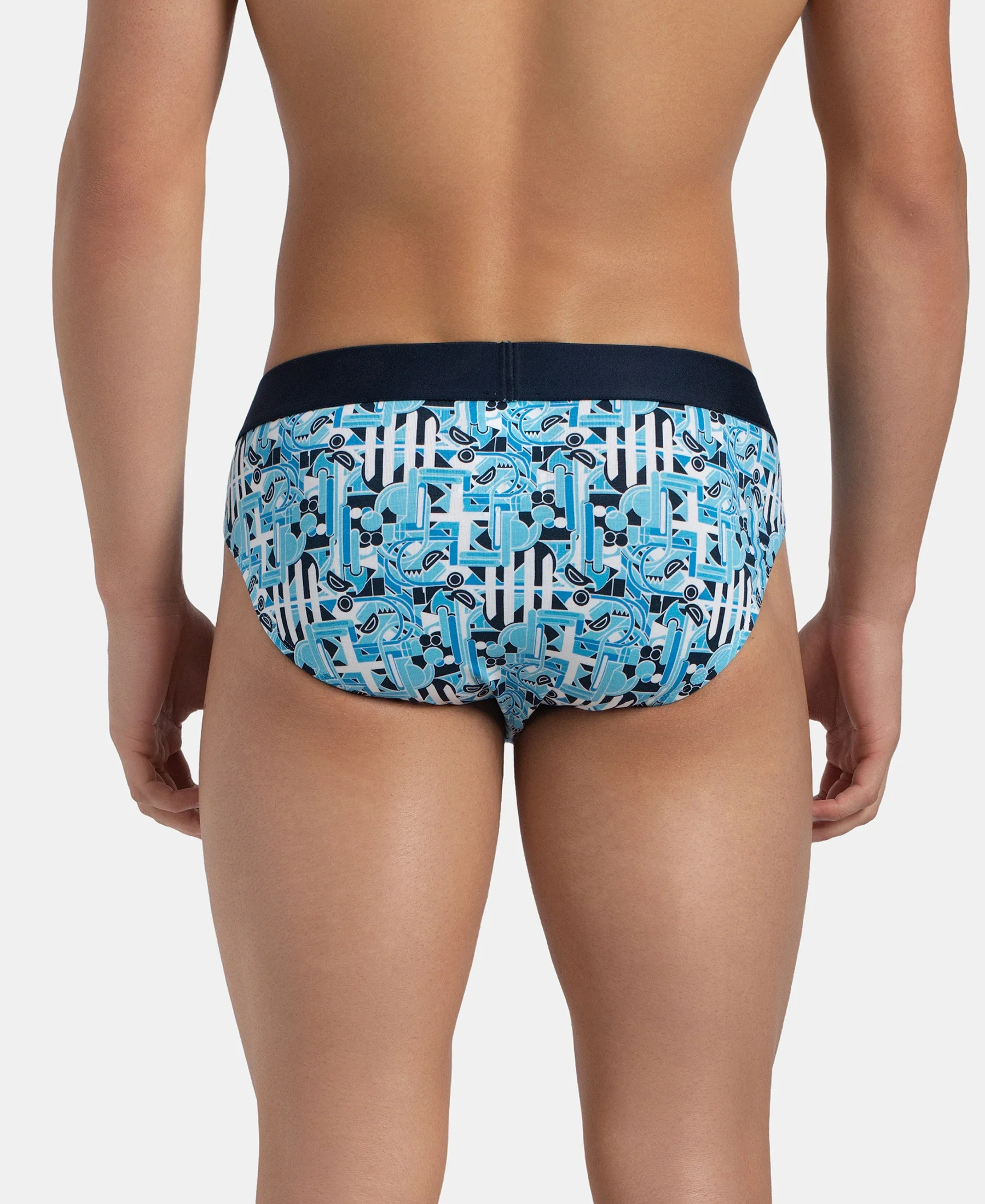 Super Combed Cotton Elastane Stretch Printed Brief with Ultrasoft Waistband - Navy Blue Grotto - Image 3