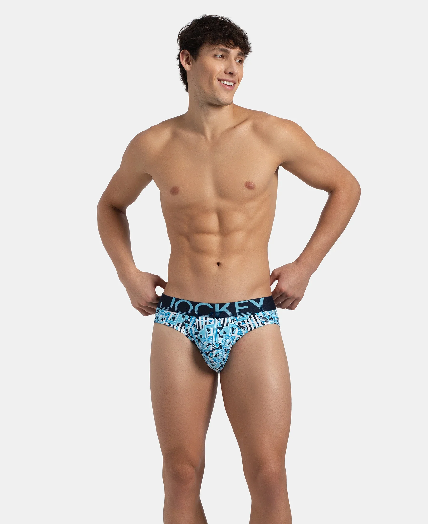 Super Combed Cotton Elastane Stretch Printed Brief with Ultrasoft Waistband - Navy Blue Grotto - Image 5