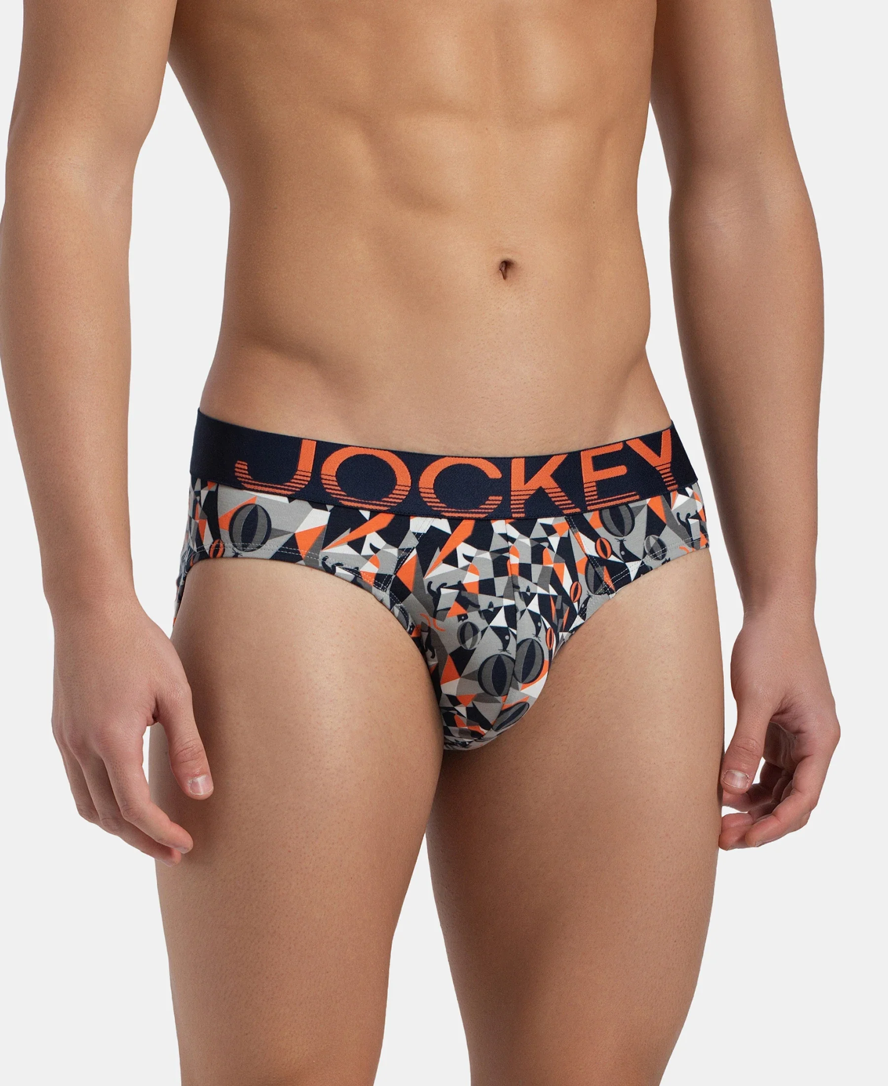 Super Combed Cotton Elastane Stretch Printed Brief with Ultrasoft Waistband - Navy Nasturtium - Image 2