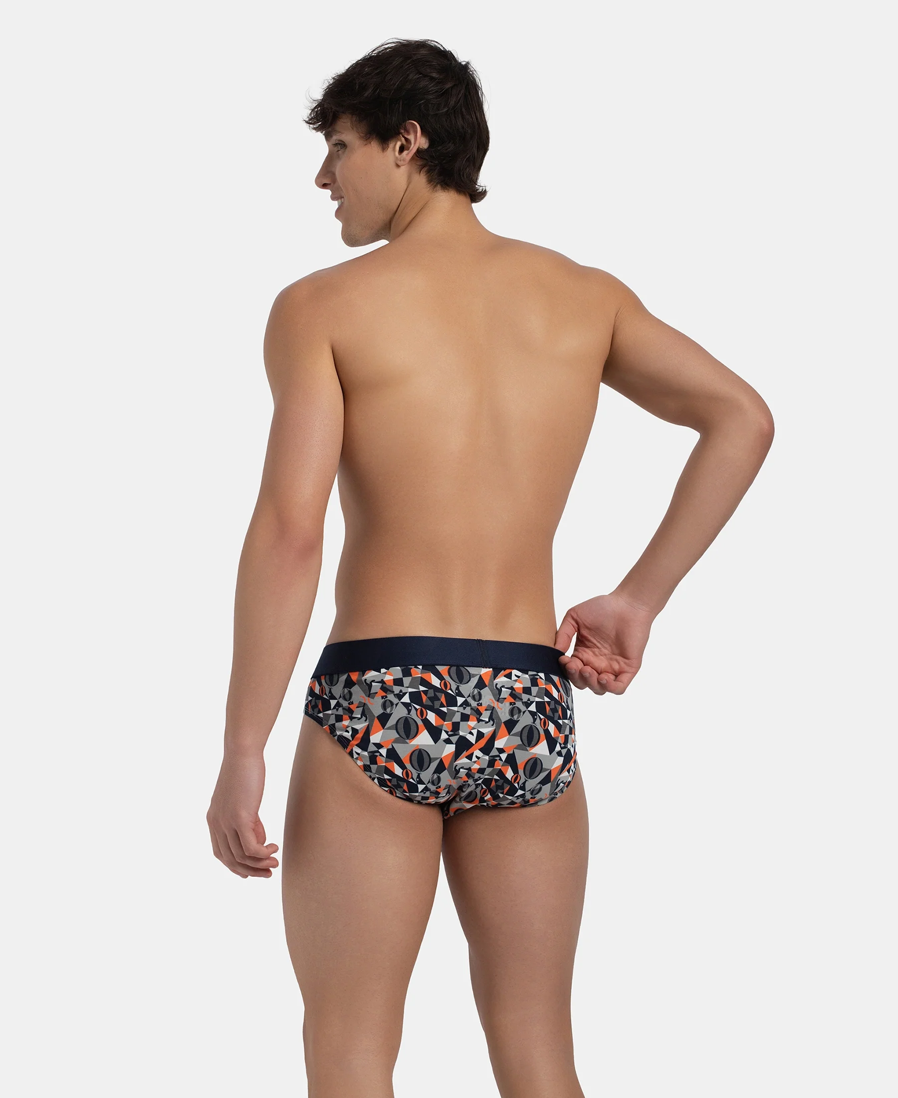 Super Combed Cotton Elastane Stretch Printed Brief with Ultrasoft Waistband - Navy Nasturtium - Image 5
