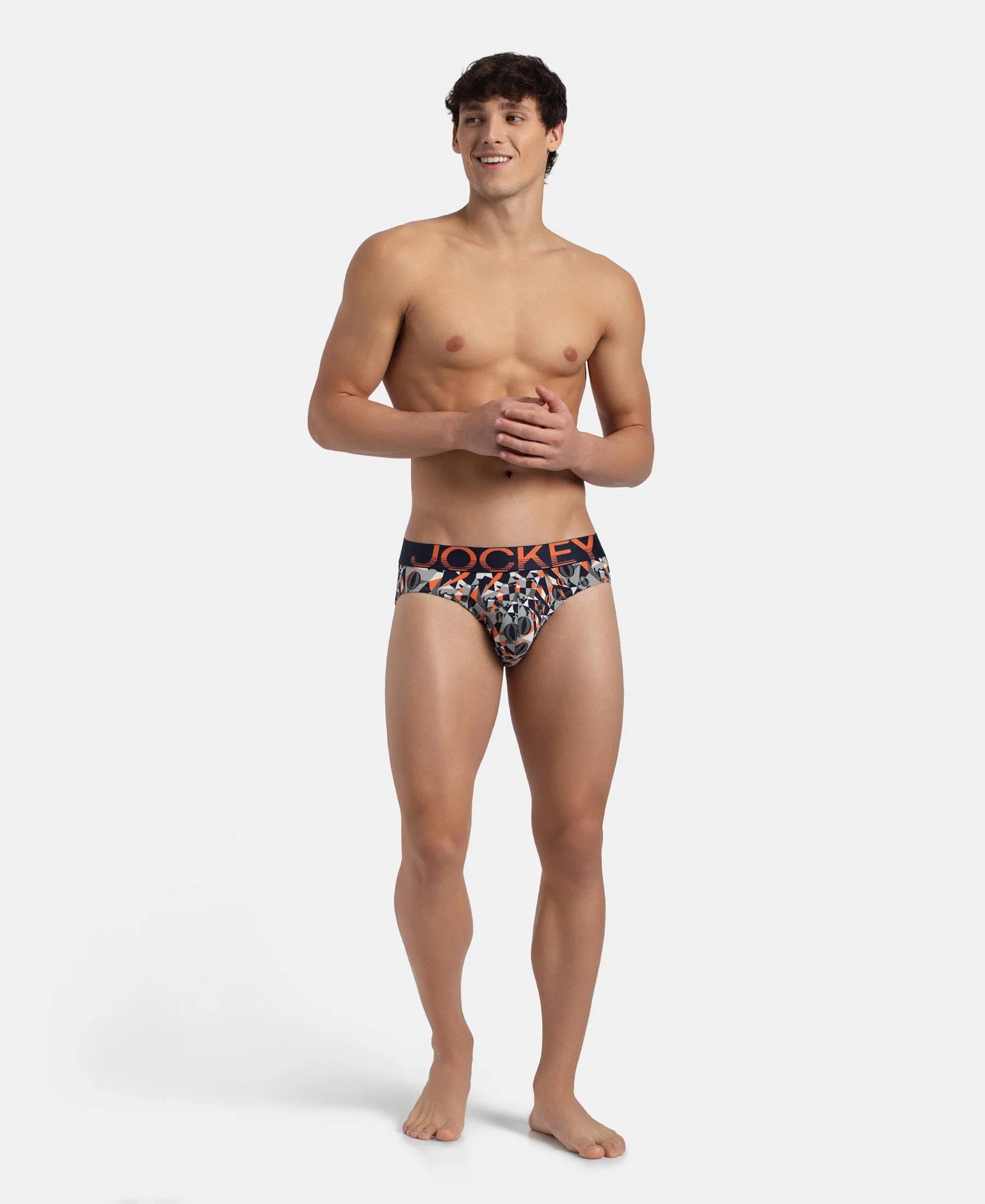 Super Combed Cotton Elastane Stretch Printed Brief with Ultrasoft Waistband - Navy Nasturtium - Image 6
