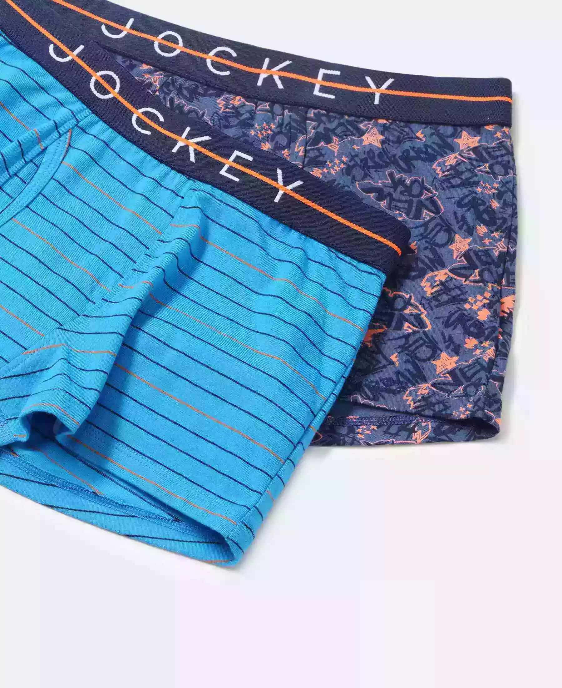 Super Combed Cotton Elastane Stretch Printed Trunk with Front Open Fly and Ultrasoft Waistband - Malibu Blue - Ensign Blue (Pack of 2) - Image 4