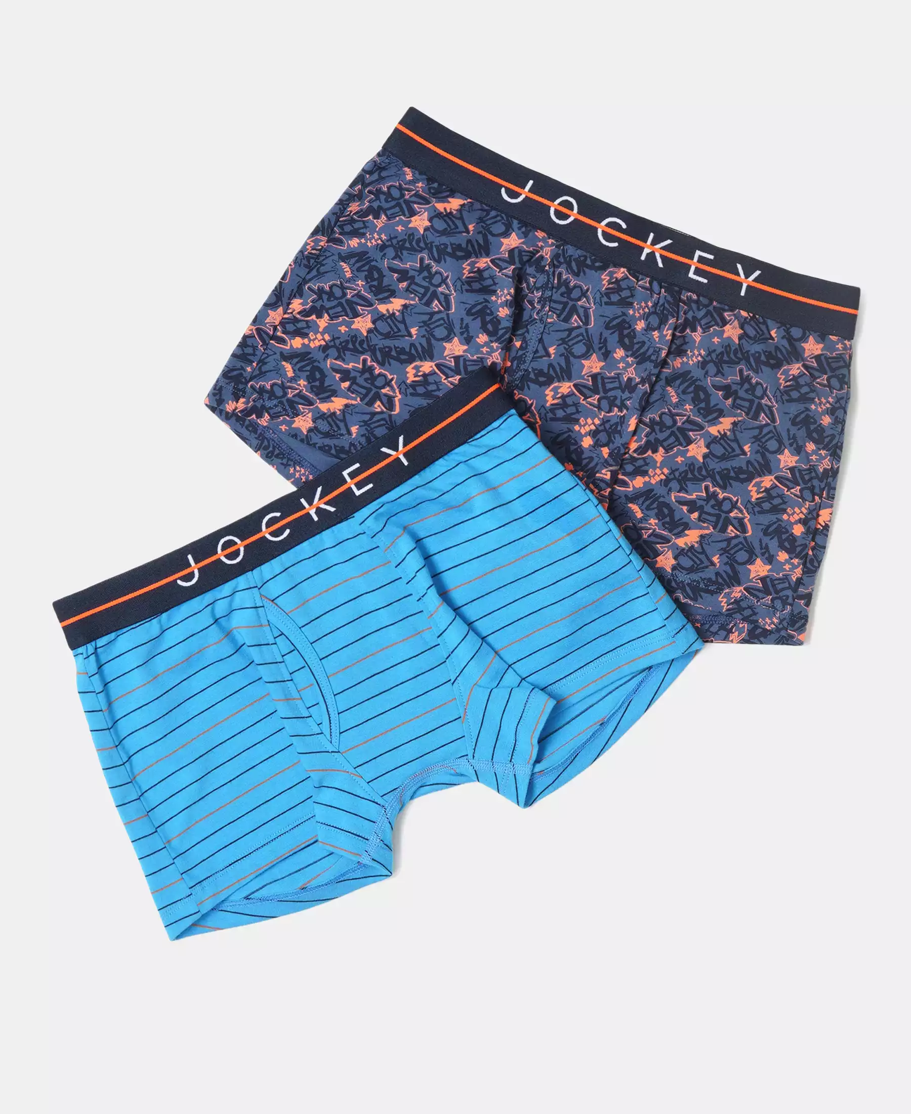 Super Combed Cotton Elastane Stretch Printed Trunk with Front Open Fly and Ultrasoft Waistband - Malibu Blue - Ensign Blue (Pack of 2) - Image 5