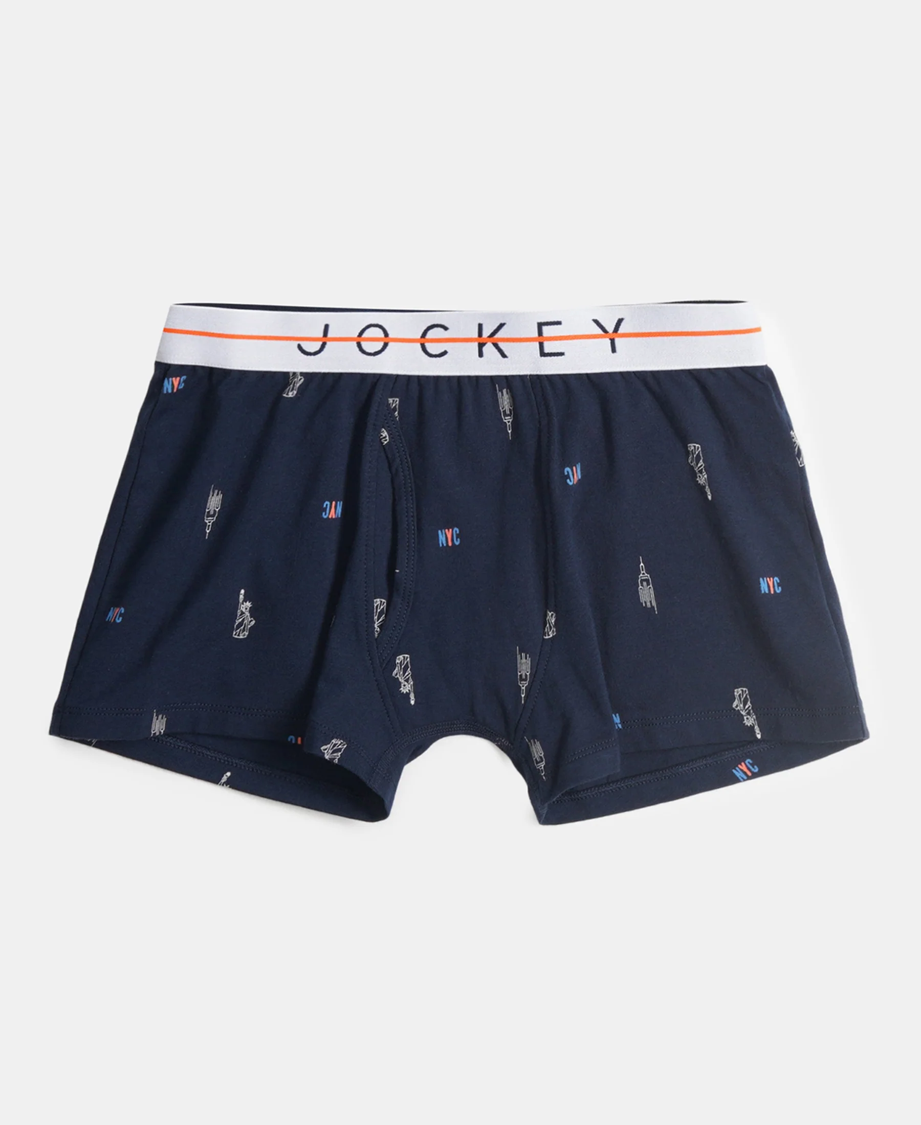Super Combed Cotton Elastane Stretch Printed Trunk with Front Open Fly and Ultrasoft Waistband - Navy - Malibu Blue (Pack of 2) - Image 6