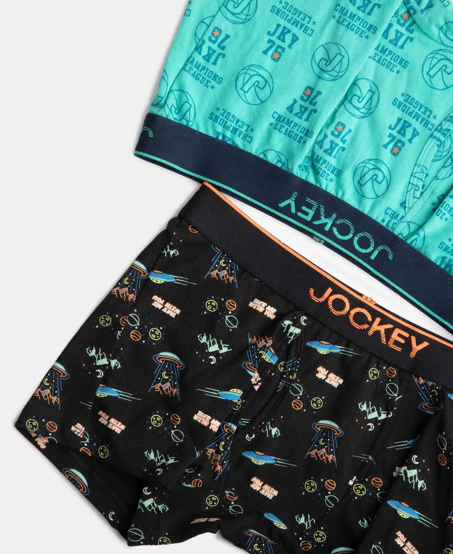 Super Combed Cotton Elastane Stretch Printed Trunk with Ultrasoft Waistband - Black & Billiard Green (Pack of 2) - Image 4
