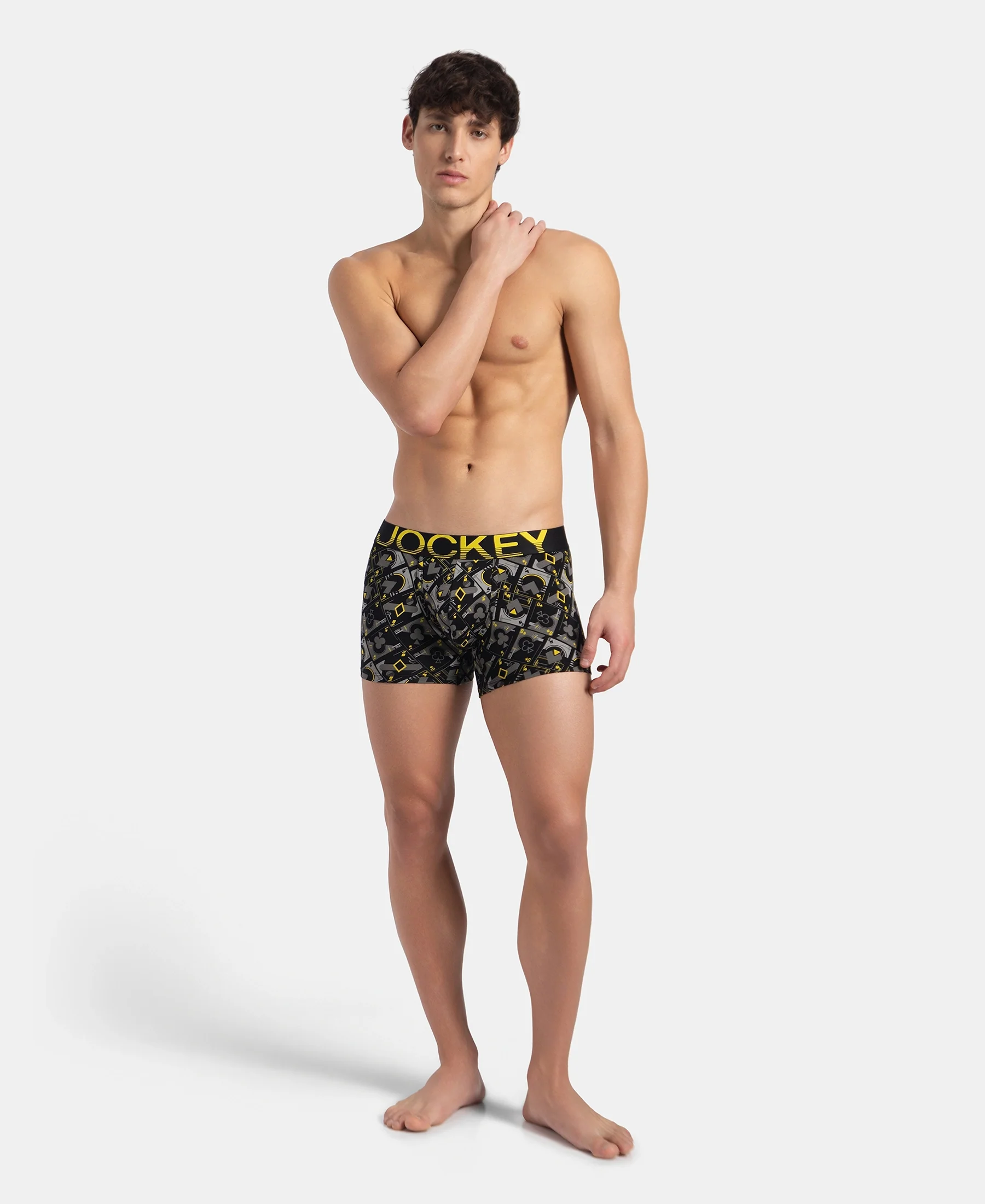 Super Combed Cotton Elastane Stretch Printed Trunk with Ultrasoft Waistband - Black Empire Yellow - Image 6