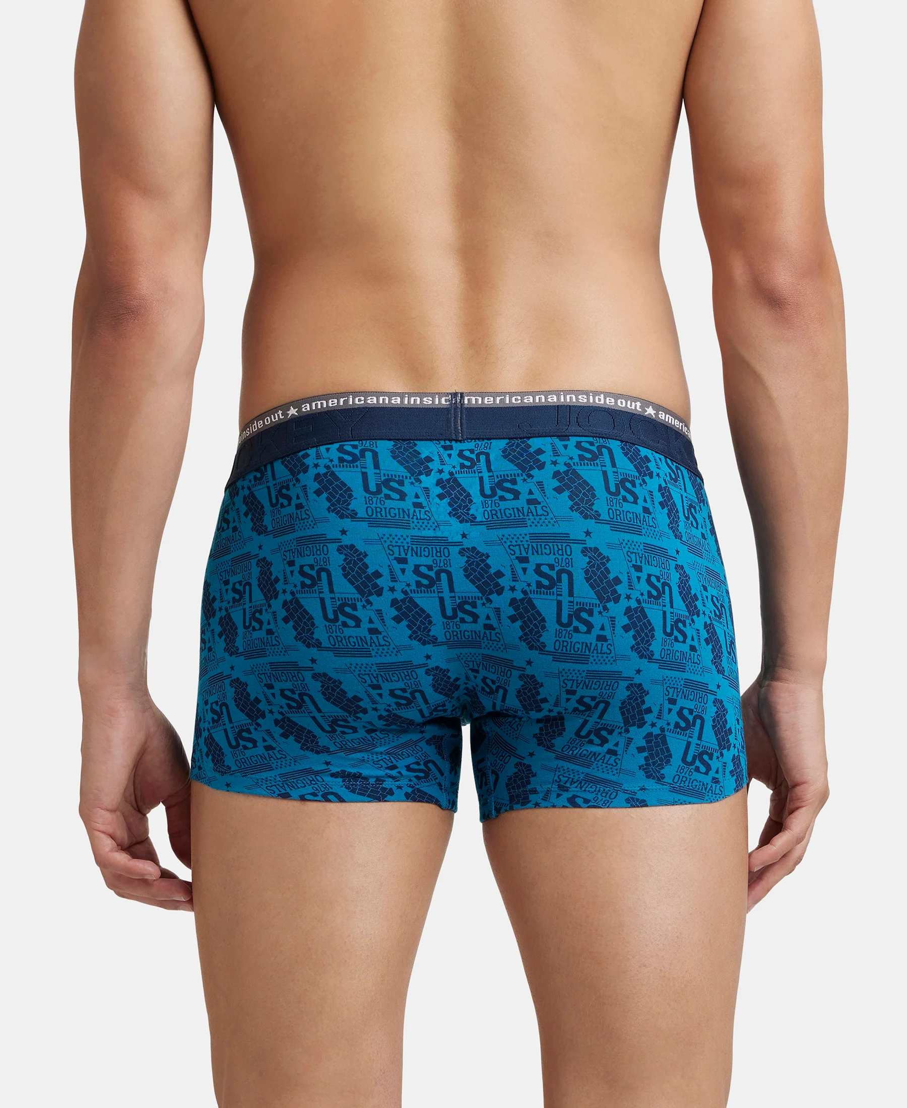 Super Combed Cotton Elastane Stretch Printed Trunk with Ultrasoft Waistband - Bright Teal - Image 3