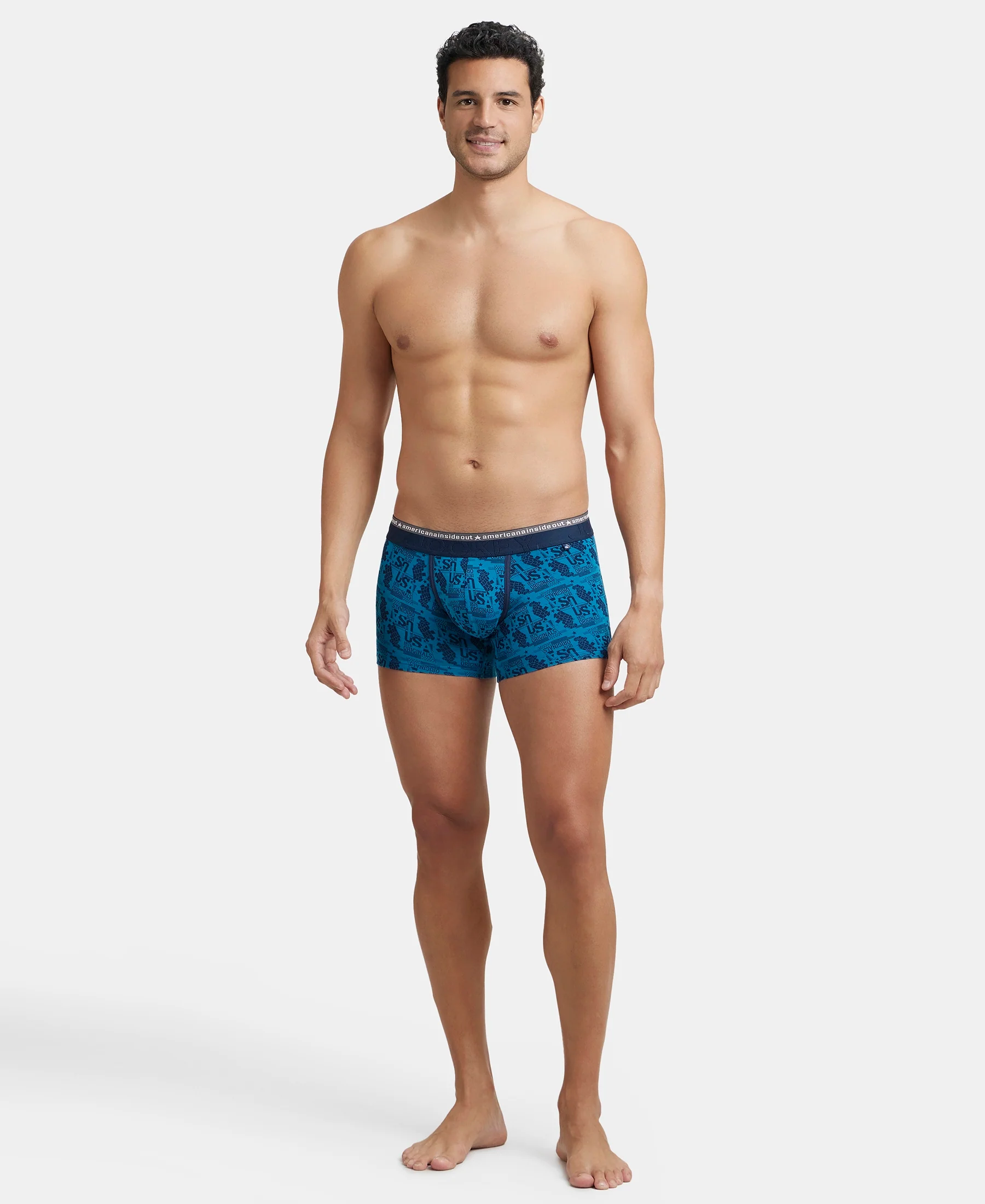Super Combed Cotton Elastane Stretch Printed Trunk with Ultrasoft Waistband - Bright Teal - Image 4