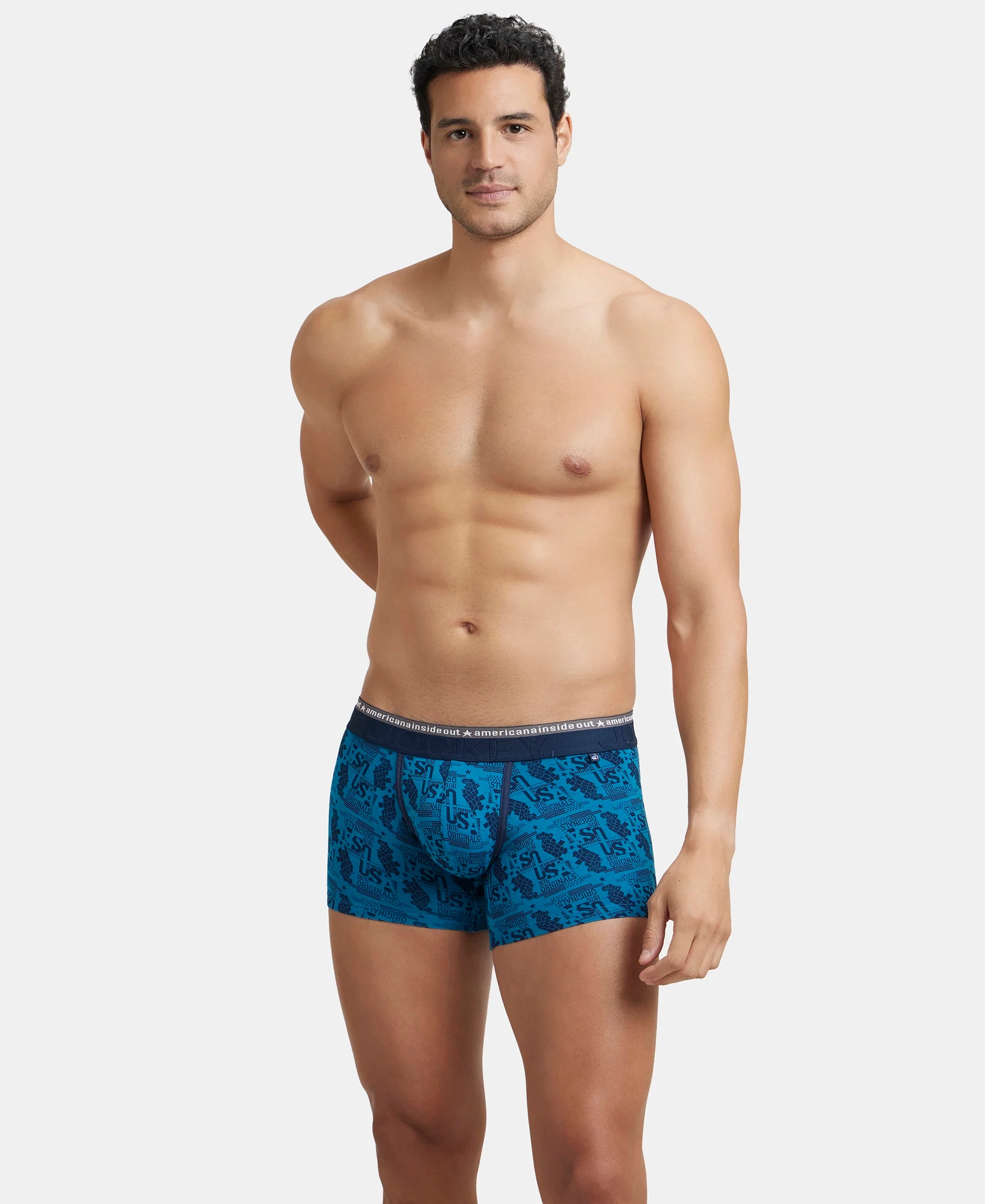 Super Combed Cotton Elastane Stretch Printed Trunk with Ultrasoft Waistband - Bright Teal - Image 5