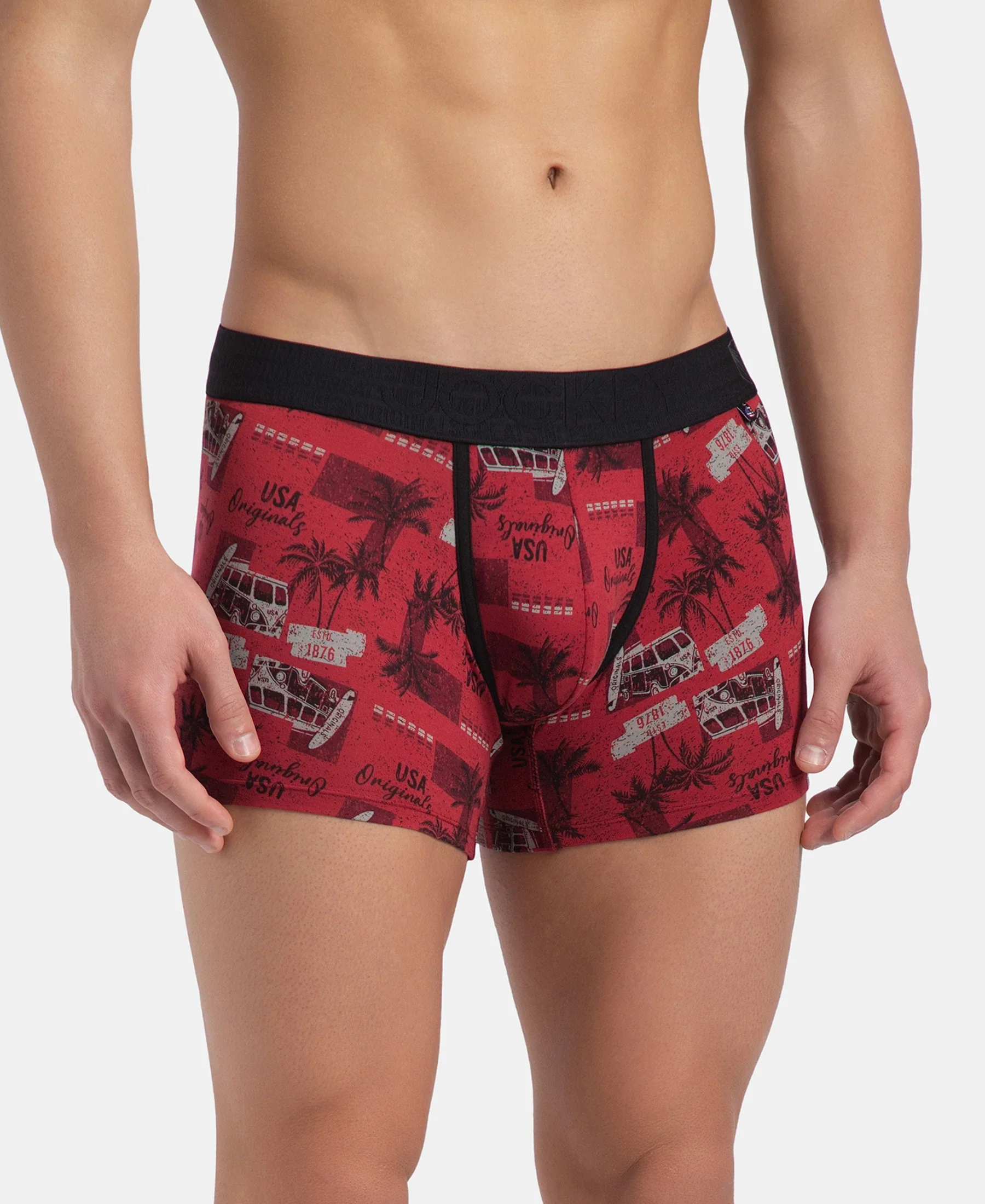 Super Combed Cotton Elastane Stretch Printed Trunk with Ultrasoft Waistband - Karanda Red - Image 2