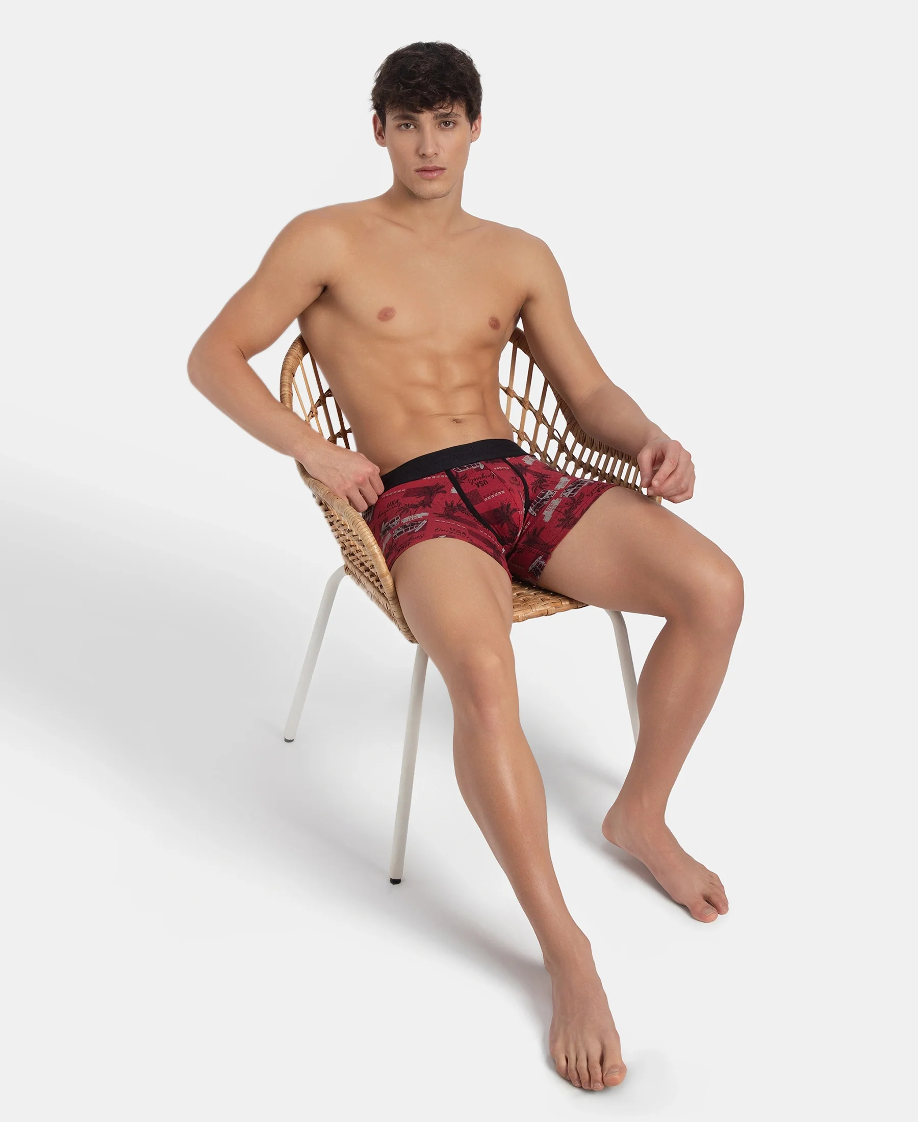 Super Combed Cotton Elastane Stretch Printed Trunk with Ultrasoft Waistband - Karanda Red - Image 6