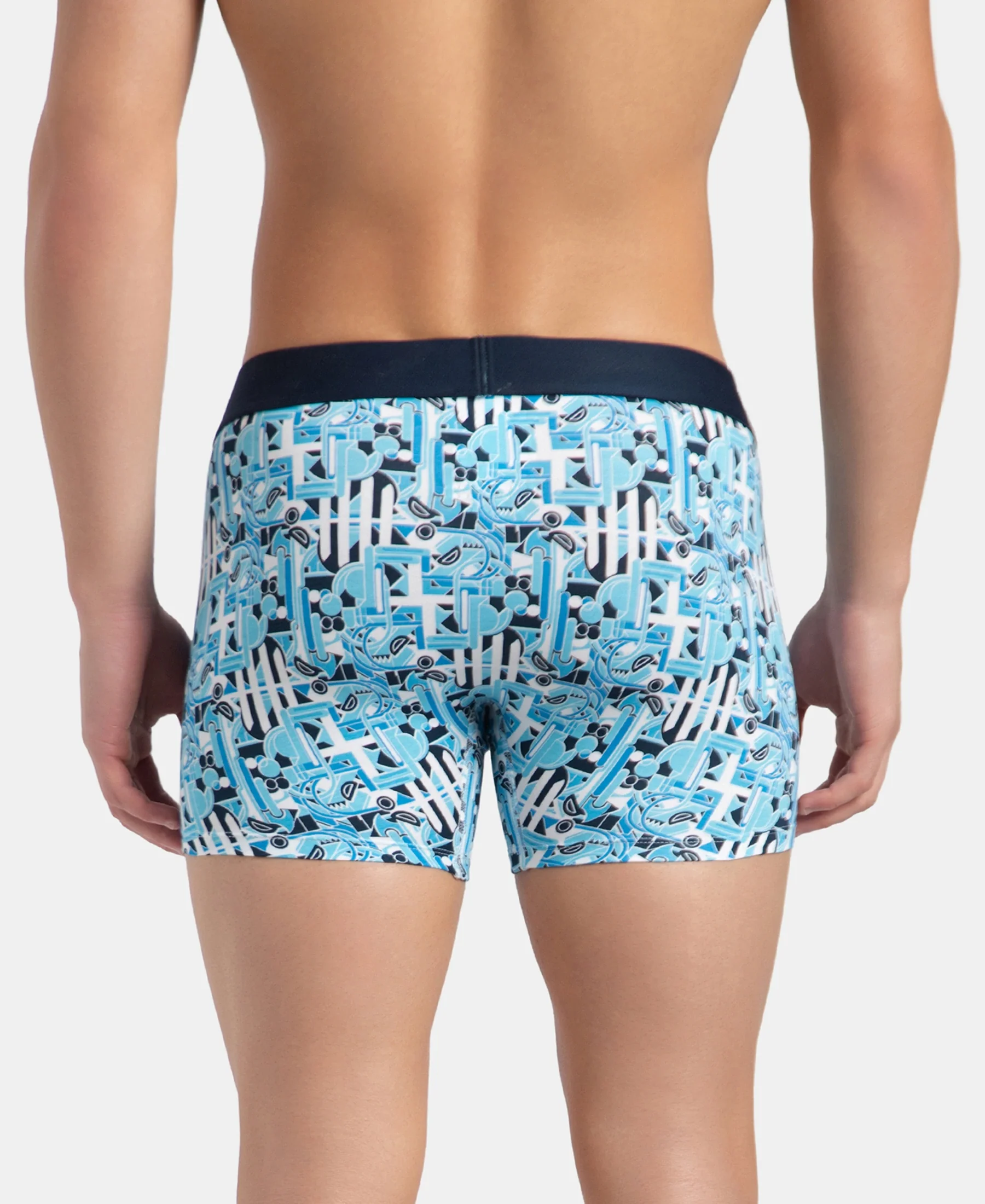 Super Combed Cotton Elastane Stretch Printed Trunk with Ultrasoft Waistband - Navy Blue Grotto - Image 3