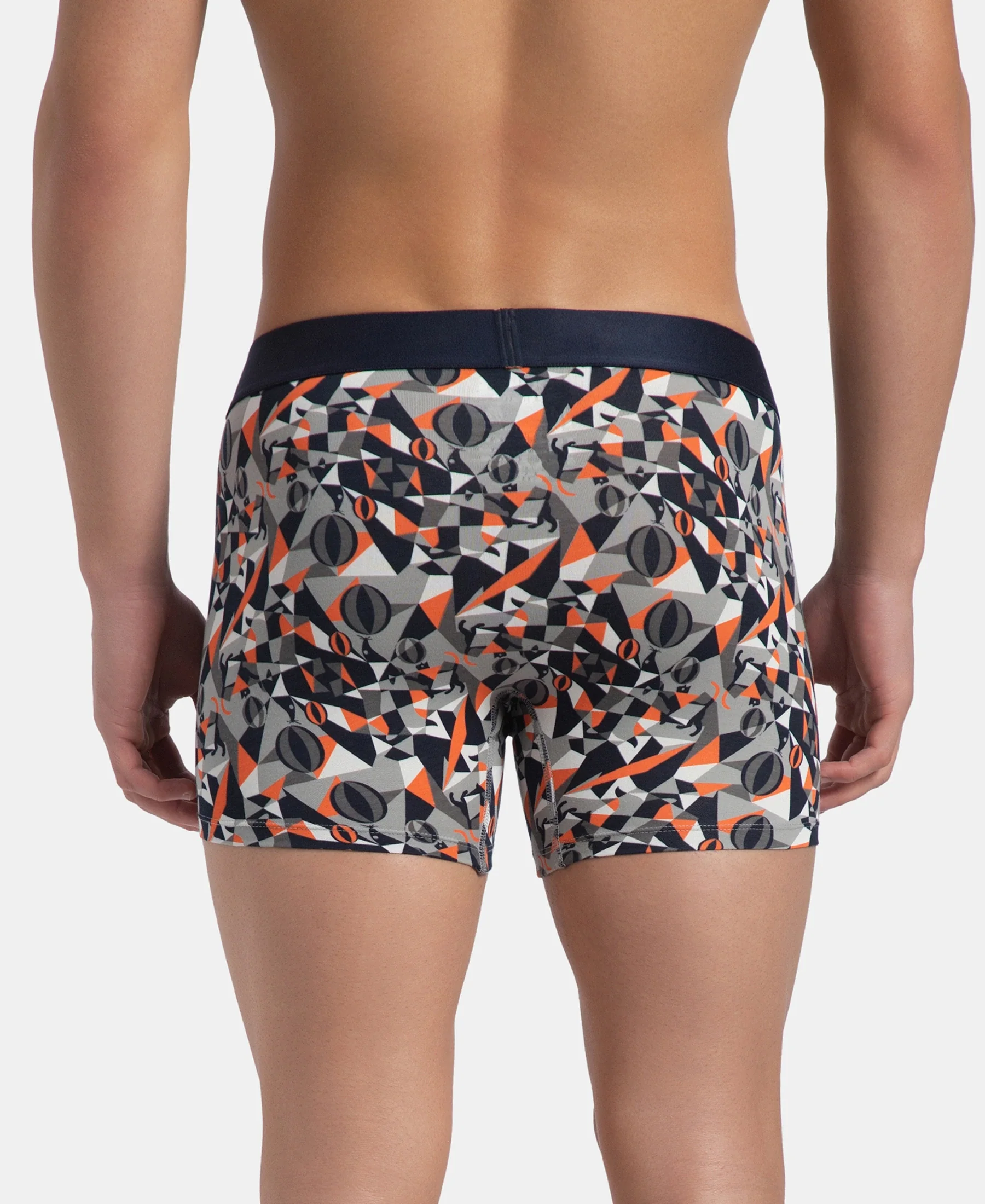 Super Combed Cotton Elastane Stretch Printed Trunk with Ultrasoft Waistband - Navy Nasturtium - Image 3