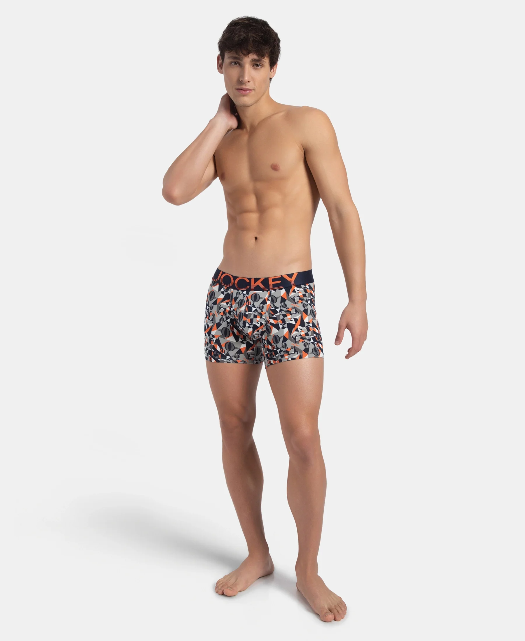 Super Combed Cotton Elastane Stretch Printed Trunk with Ultrasoft Waistband - Navy Nasturtium - Image 4