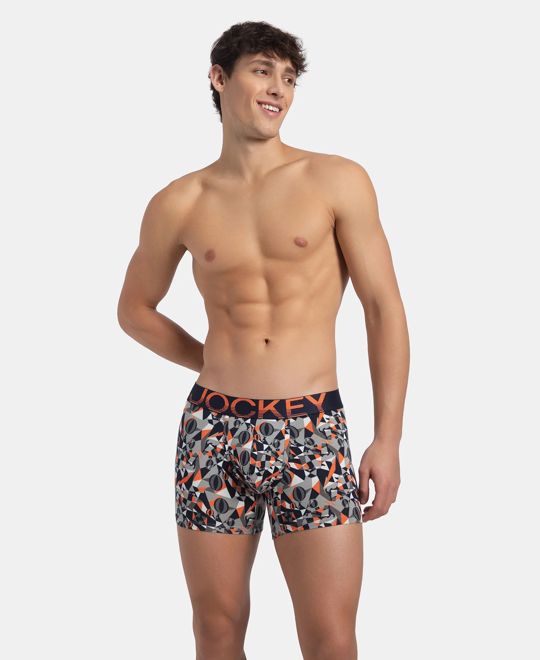 Super Combed Cotton Elastane Stretch Printed Trunk with Ultrasoft Waistband - Navy Nasturtium - Image 5