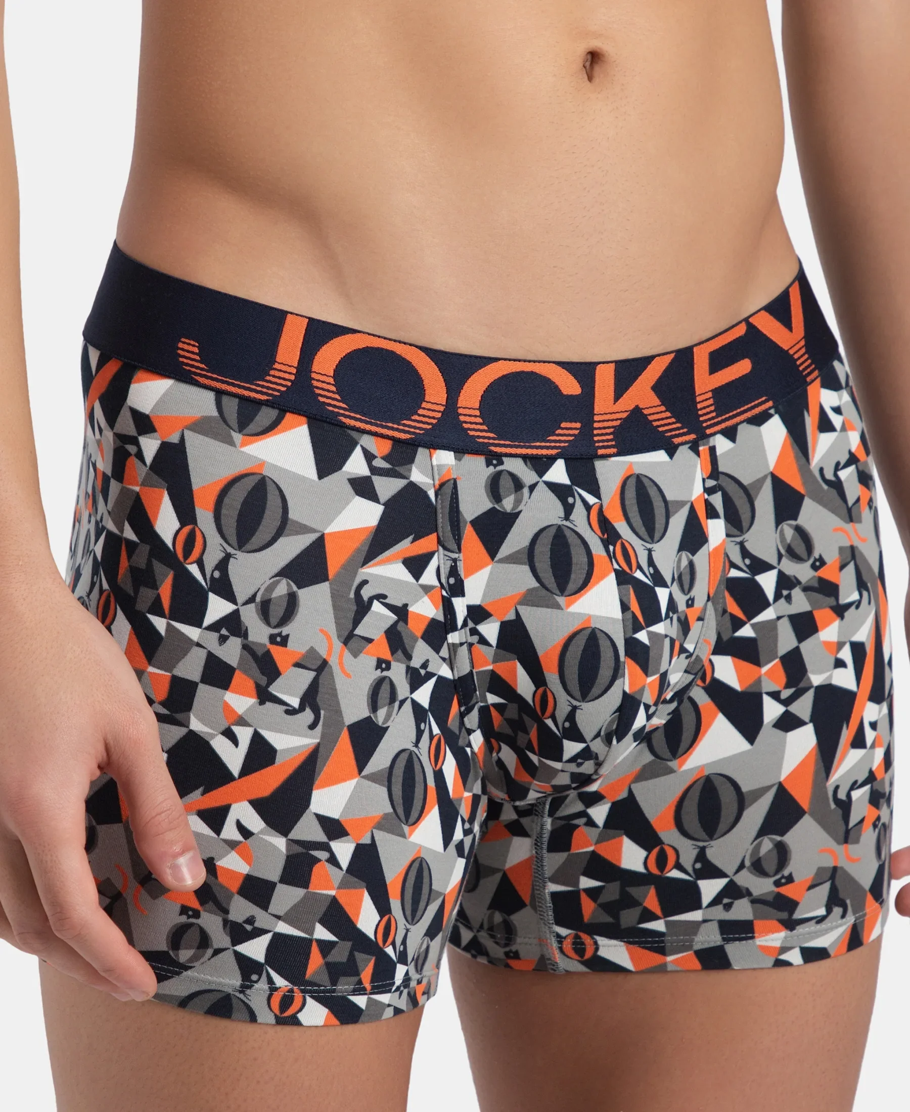 Super Combed Cotton Elastane Stretch Printed Trunk with Ultrasoft Waistband - Navy Nasturtium - Image 7