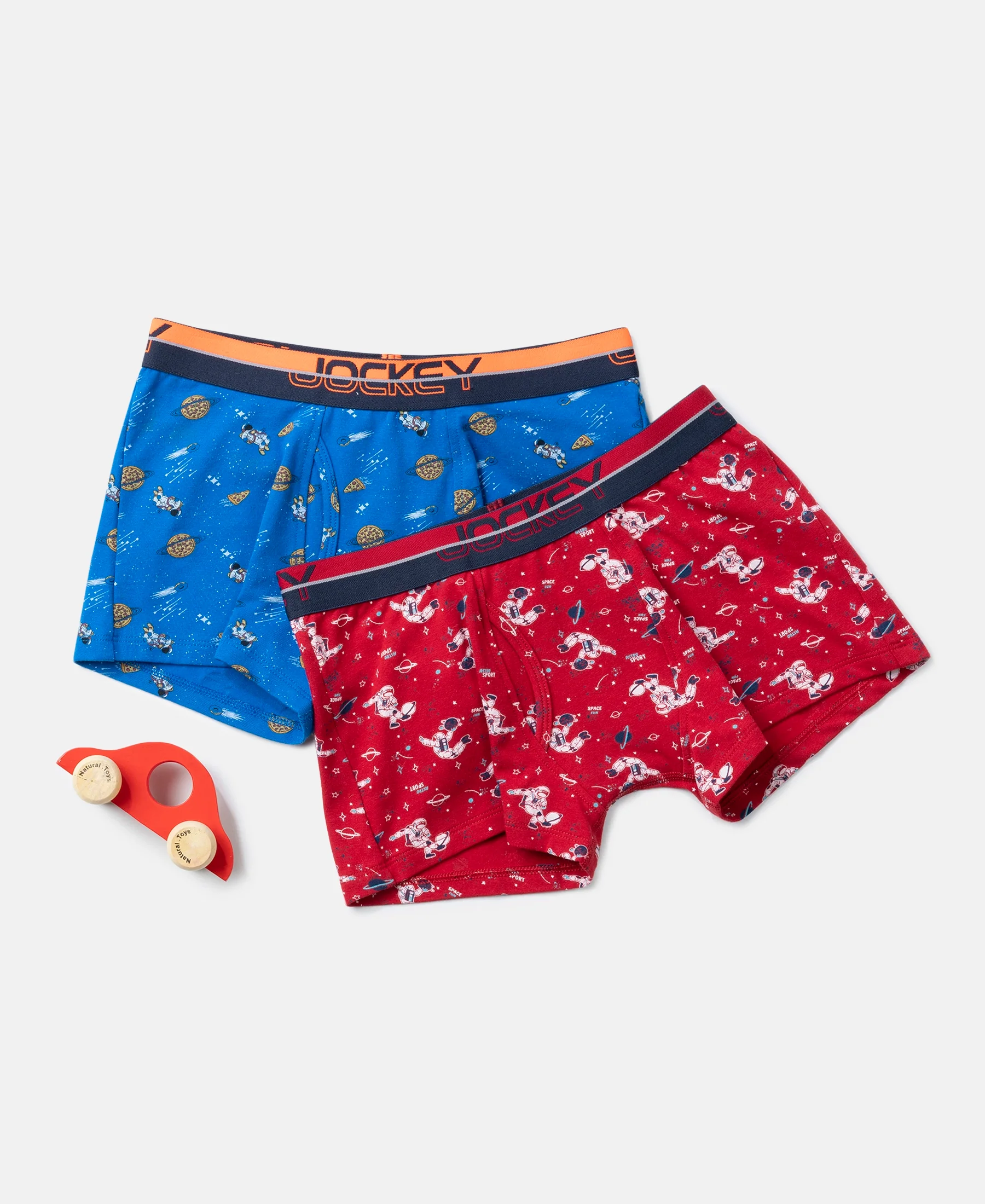 Super Combed Cotton Elastane Stretch Printed Trunk with Ultrasoft Waistband - Rich Royal Blue & Chilli Pepper (Pack of 2) - Image 5