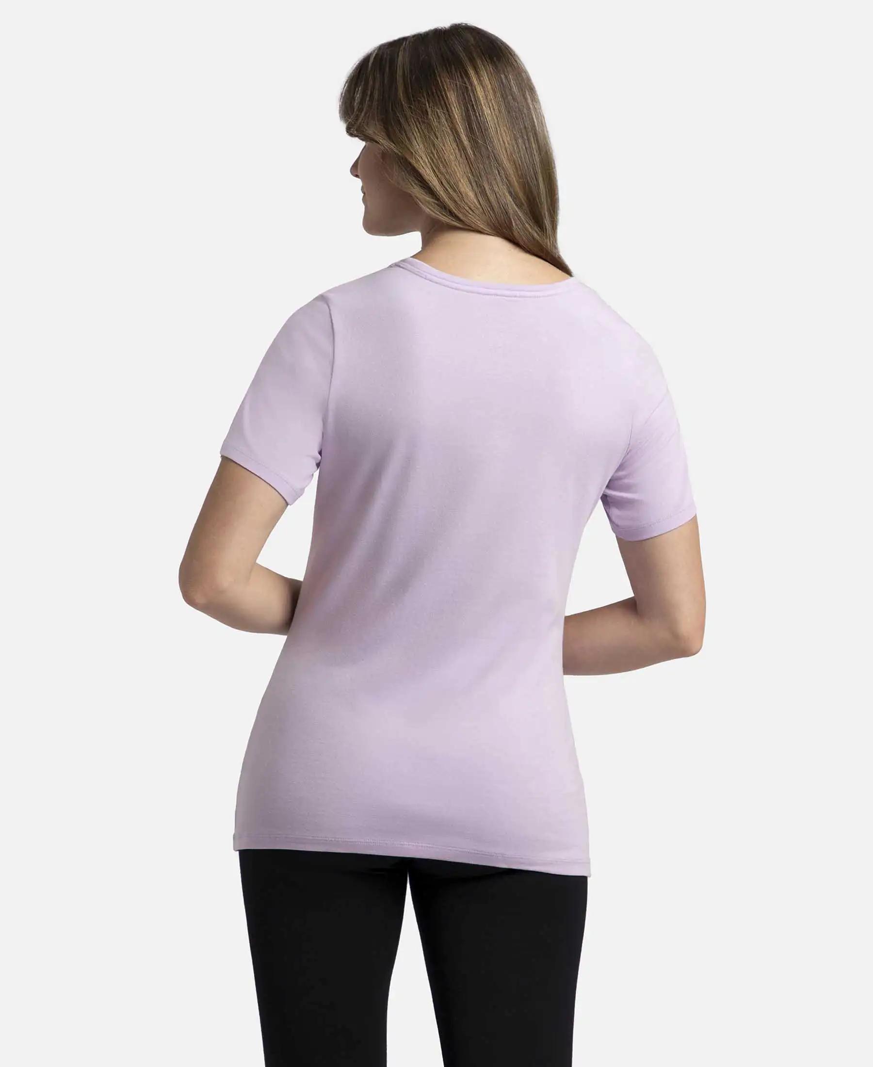 Super Combed Cotton Elastane Stretch Regular Fit Graphic Printed Round Neck Half Sleeve T-Shirt  - Orchid Bloom - Image 3