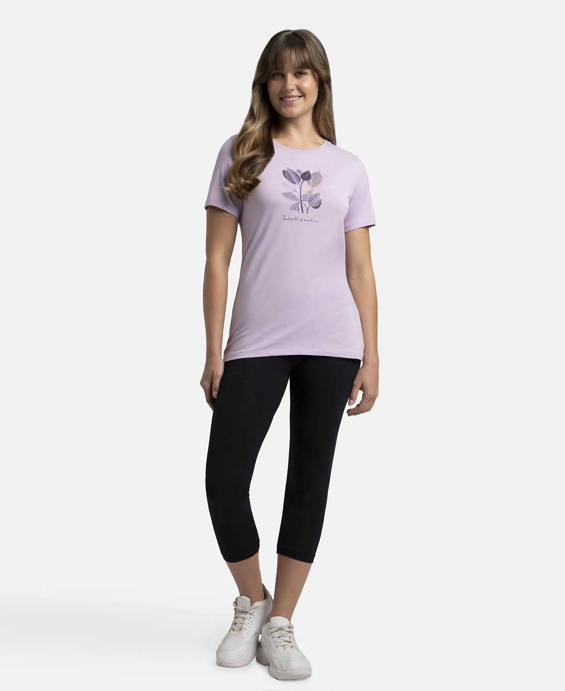 Super Combed Cotton Elastane Stretch Regular Fit Graphic Printed Round Neck Half Sleeve T-Shirt  - Orchid Bloom - Image 4